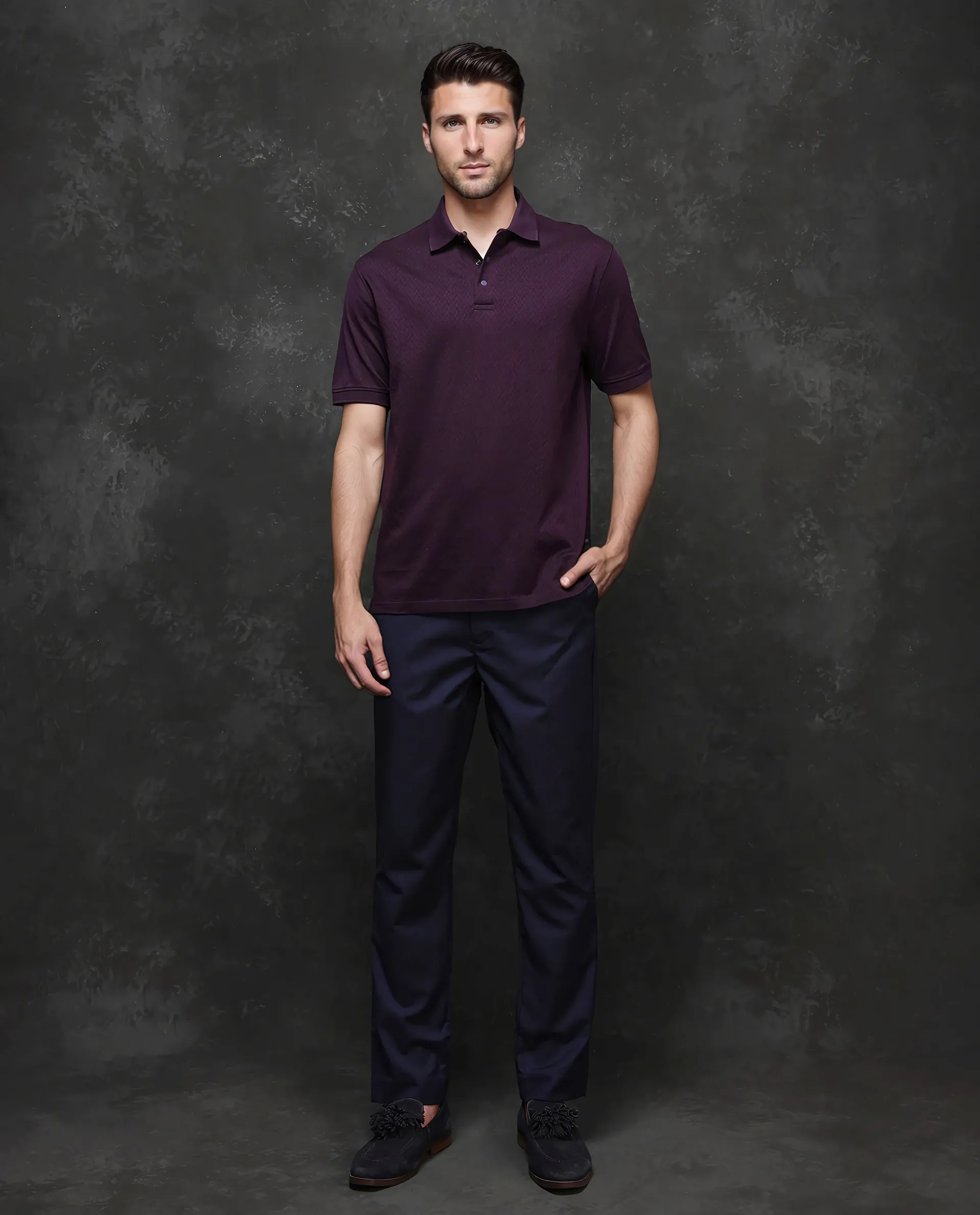 Rare Rabbit Men's Cotton Jacquard Regular Fit Half Sleeve Polo - Image 3