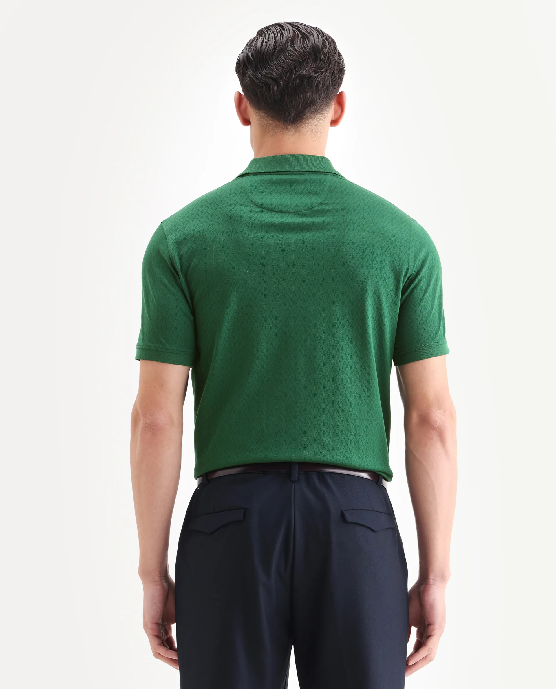 Rare Rabbit Men's Dafo Green Cotton Jacquard Regular Fit Half Sleeve Polo - Image 6