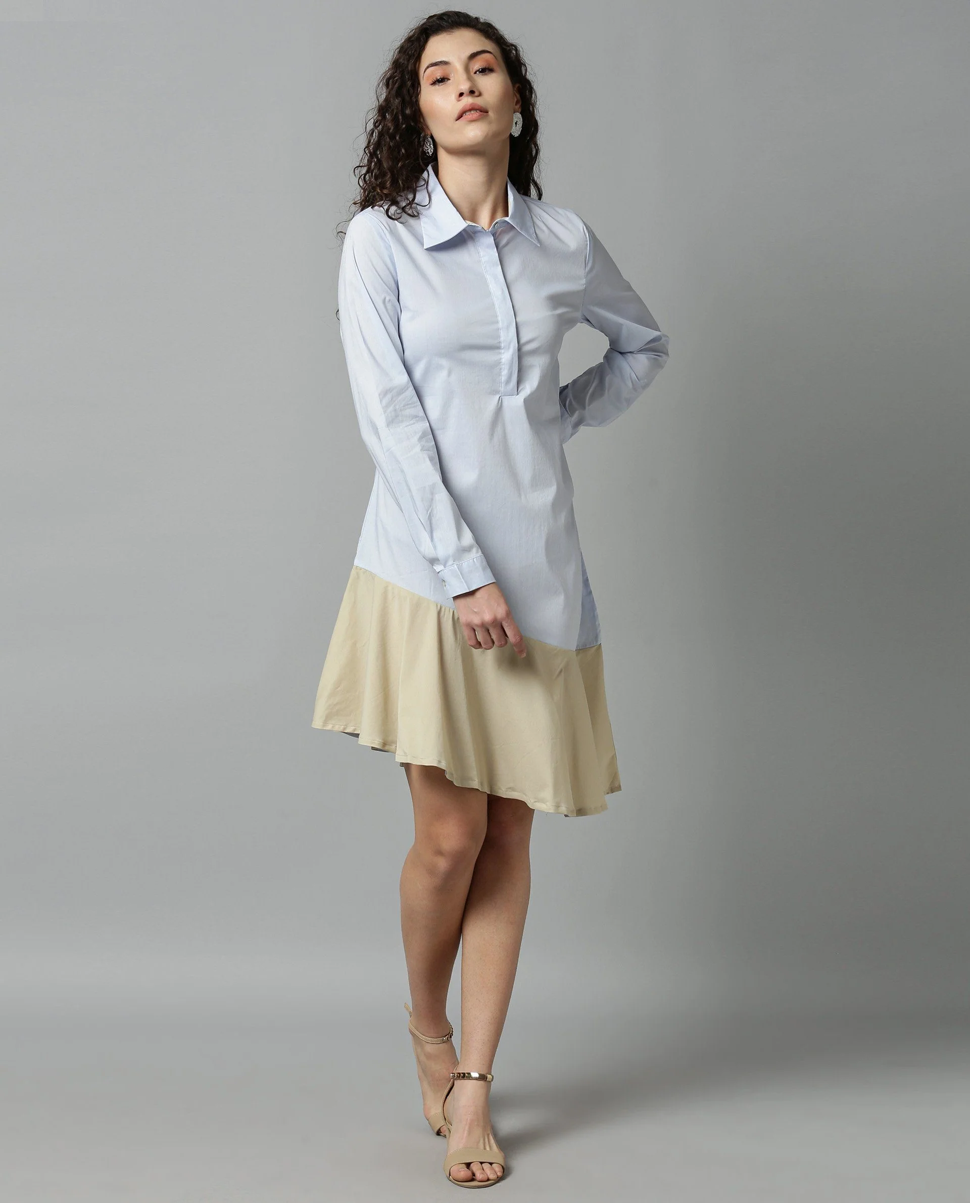 Rareism Women Dahlia Blue Dress Full Sleeves