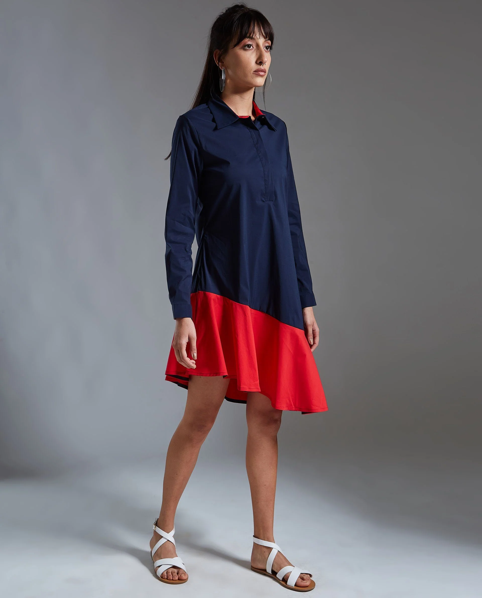 Rareism Women Dahlia Navy Dress Full Sleeves