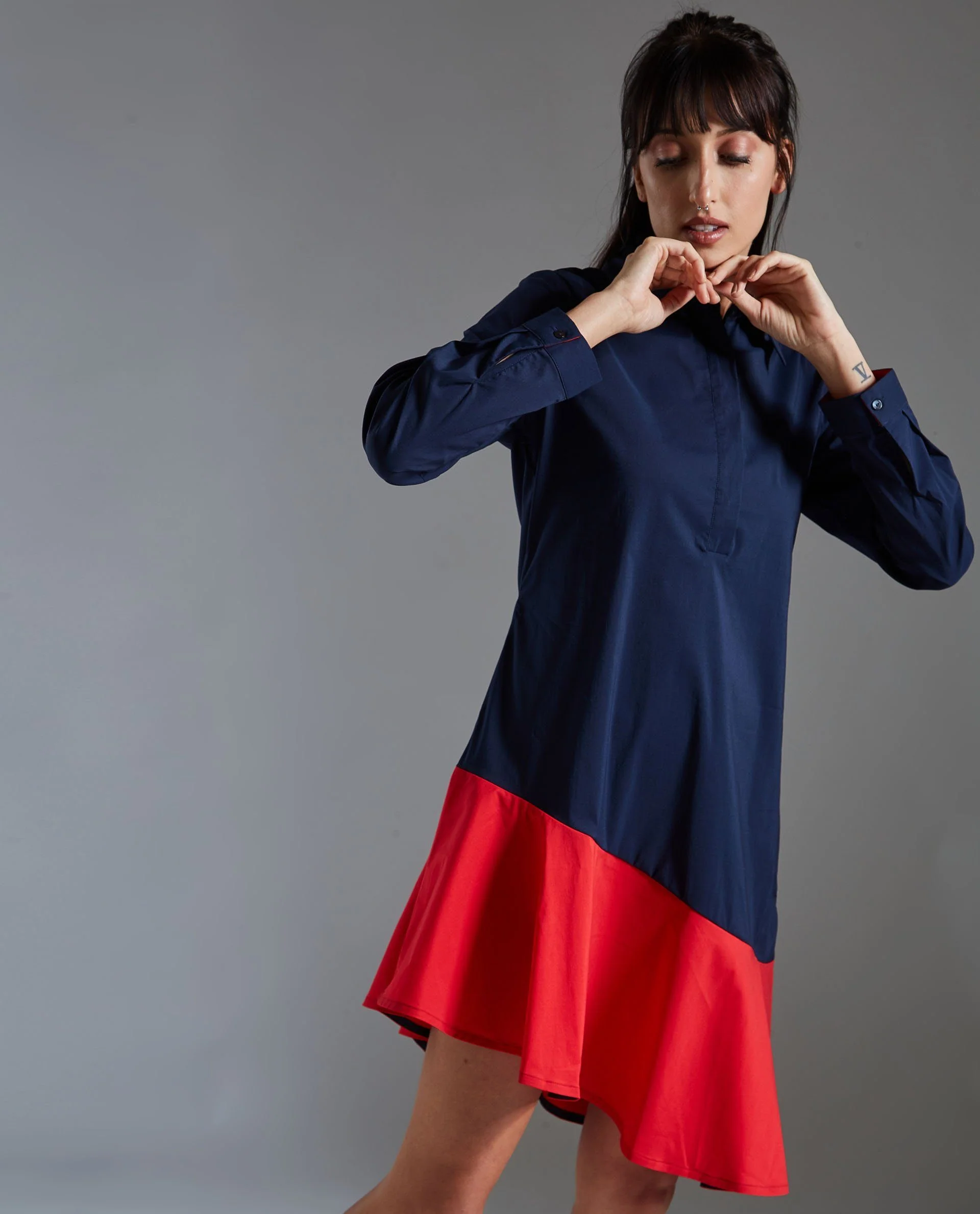 Rareism Women Dahlia Navy Dress Full Sleeves - Image 3