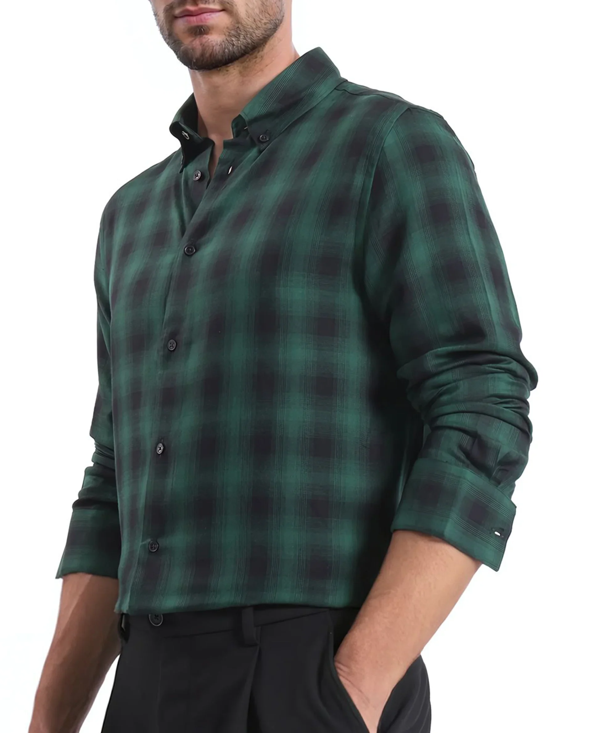 Rare Rabbit Men's Checked Print Regular Fit Full Sleeve Button-Down Collar Shirt - Image 3