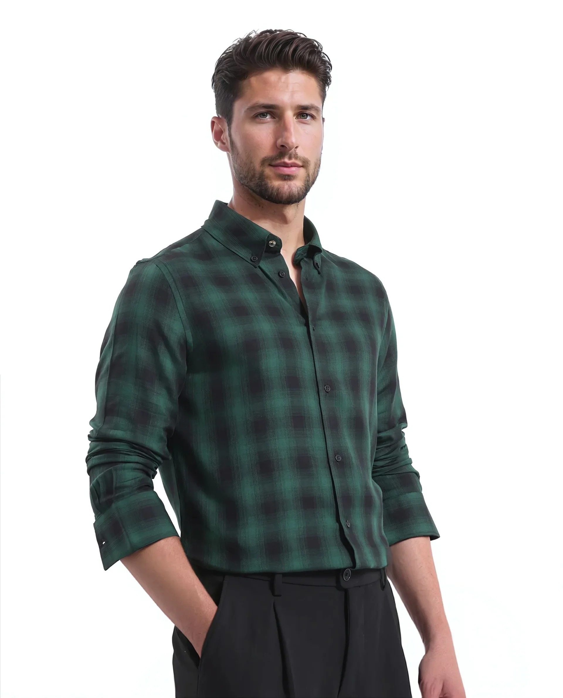 Rare Rabbit Men's Checked Print Regular Fit Full Sleeve Button-Down Collar Shirt - Image 5