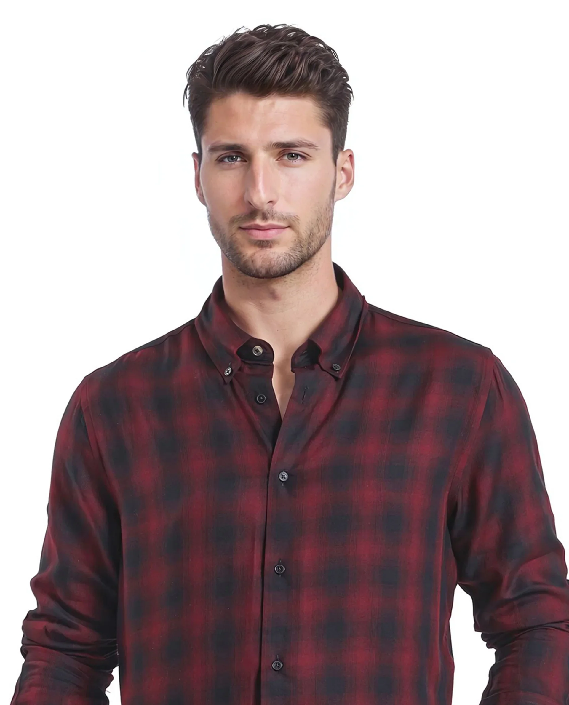 Rare Rabbit Men's Dahme Maroon Checked Print Regular Fit Full Sleeve Button-Down Collar Shirt - Image 2