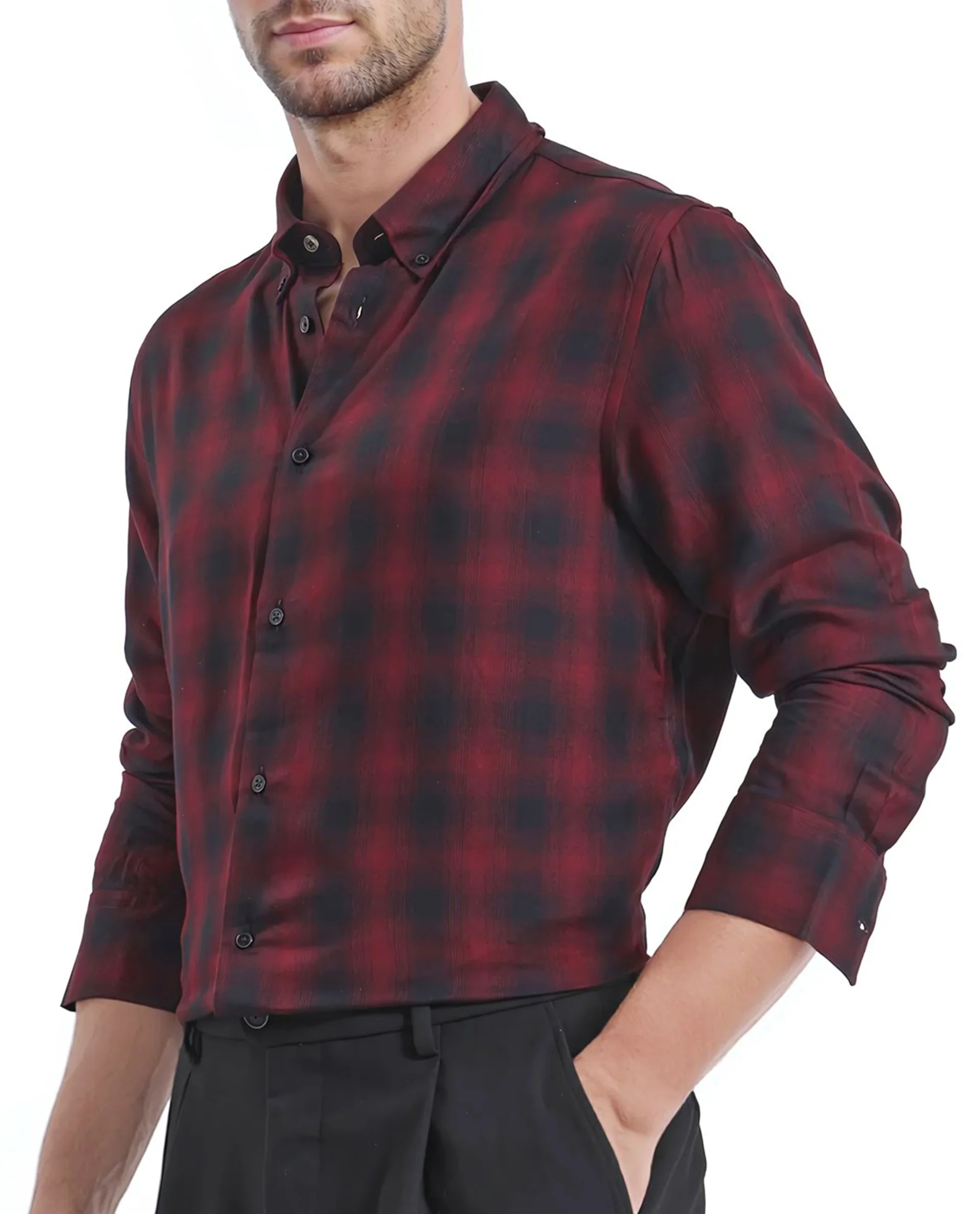 Rare Rabbit Men's Dahme Maroon Checked Print Regular Fit Full Sleeve Button-Down Collar Shirt - Image 3