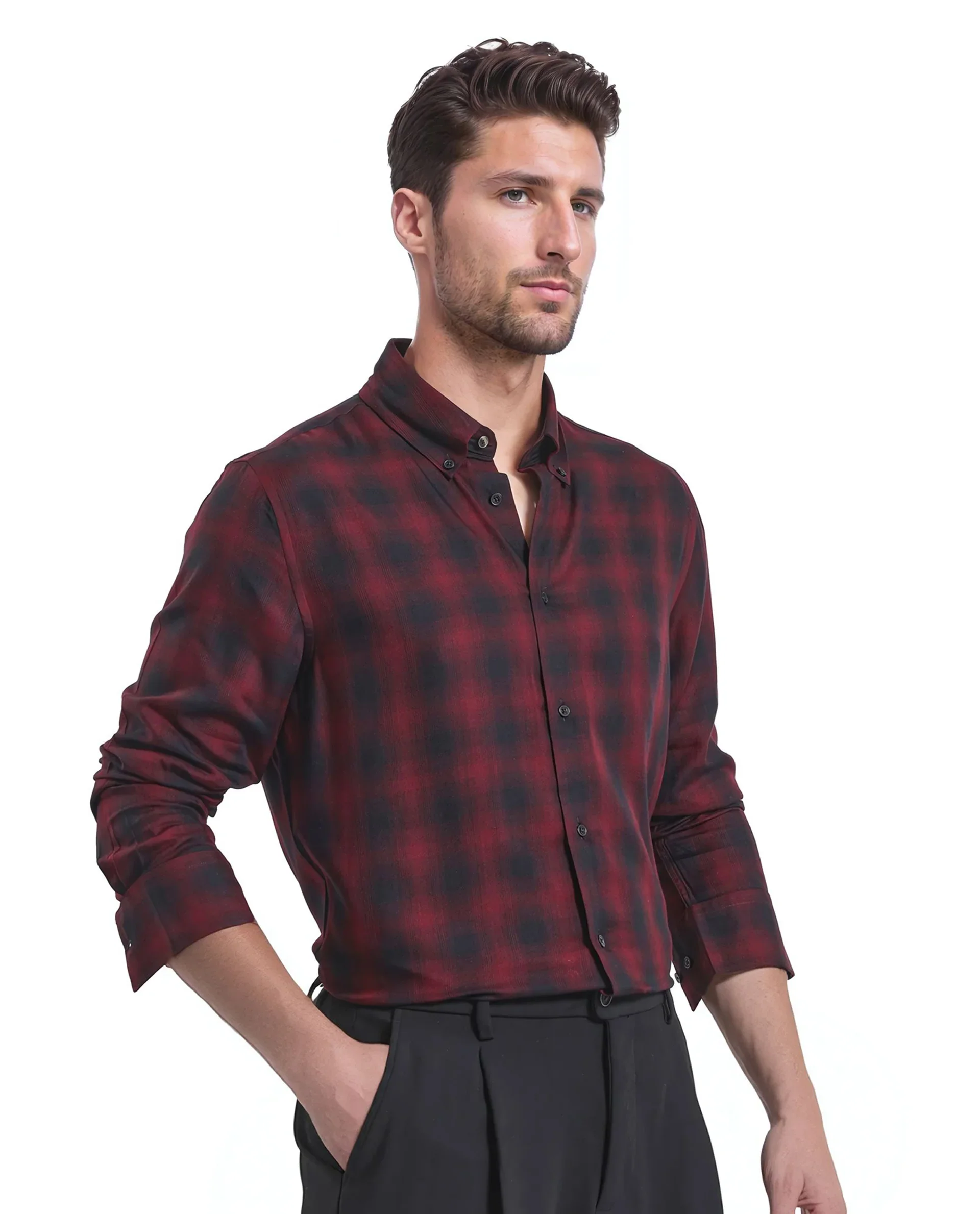 Rare Rabbit Men's Dahme Maroon Checked Print Regular Fit Full Sleeve Button-Down Collar Shirt - Image 4