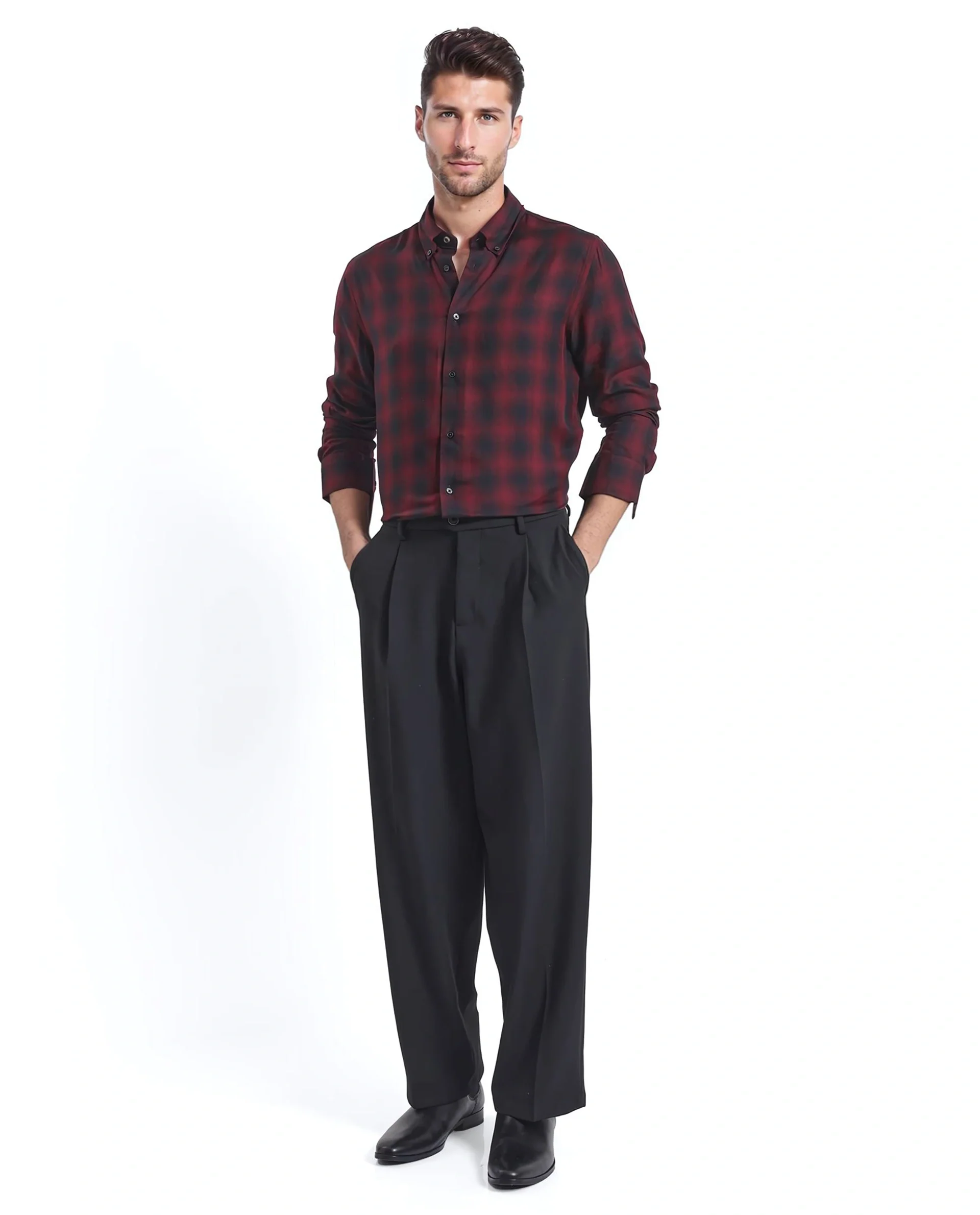 Rare Rabbit Men's Dahme Maroon Checked Print Regular Fit Full Sleeve Button-Down Collar Shirt - Image 5