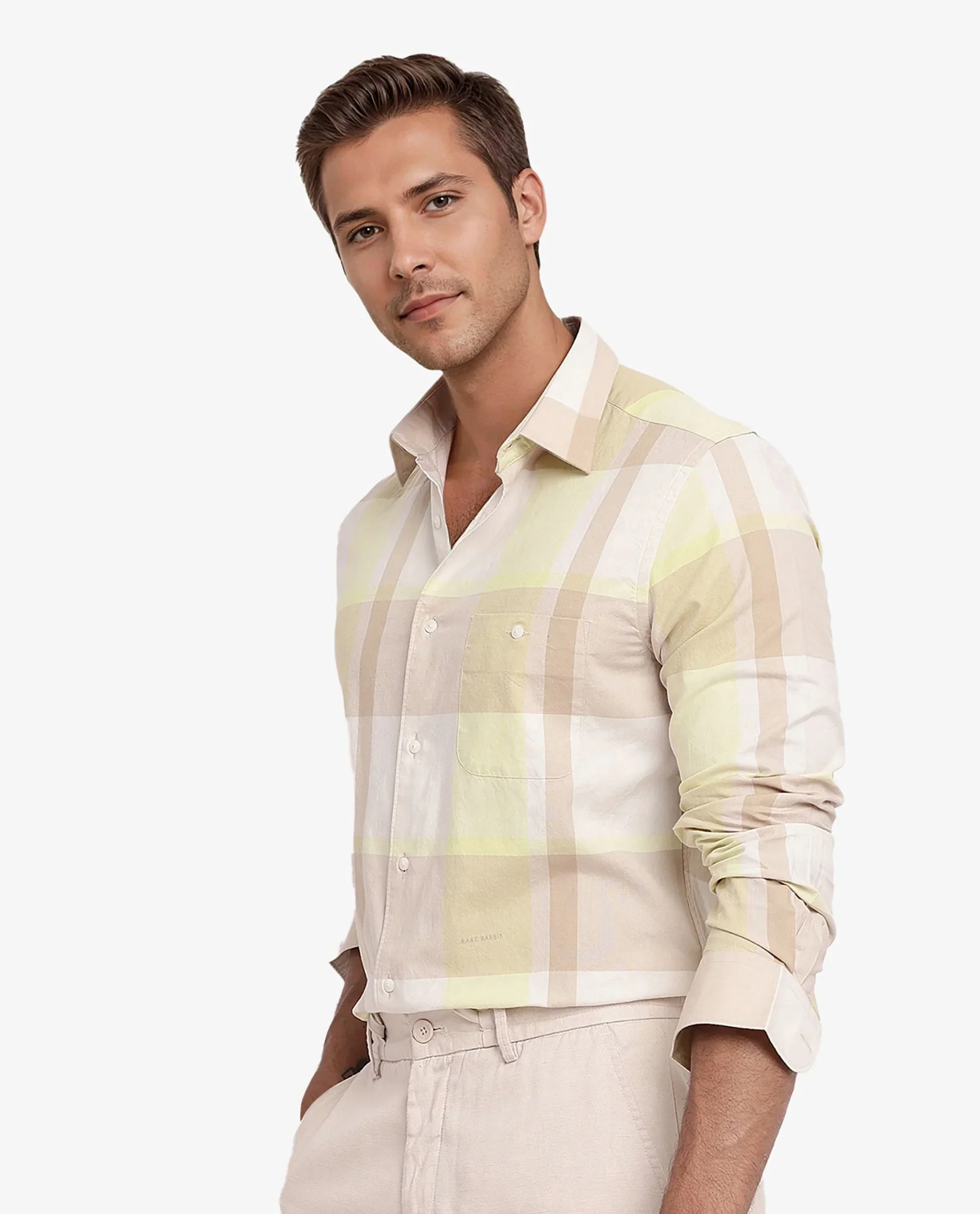 Rare Rabbit Men's Daio Light Green Cotton Checked Print Regular Fit Full Sleeve Collared Shirt - Image 6