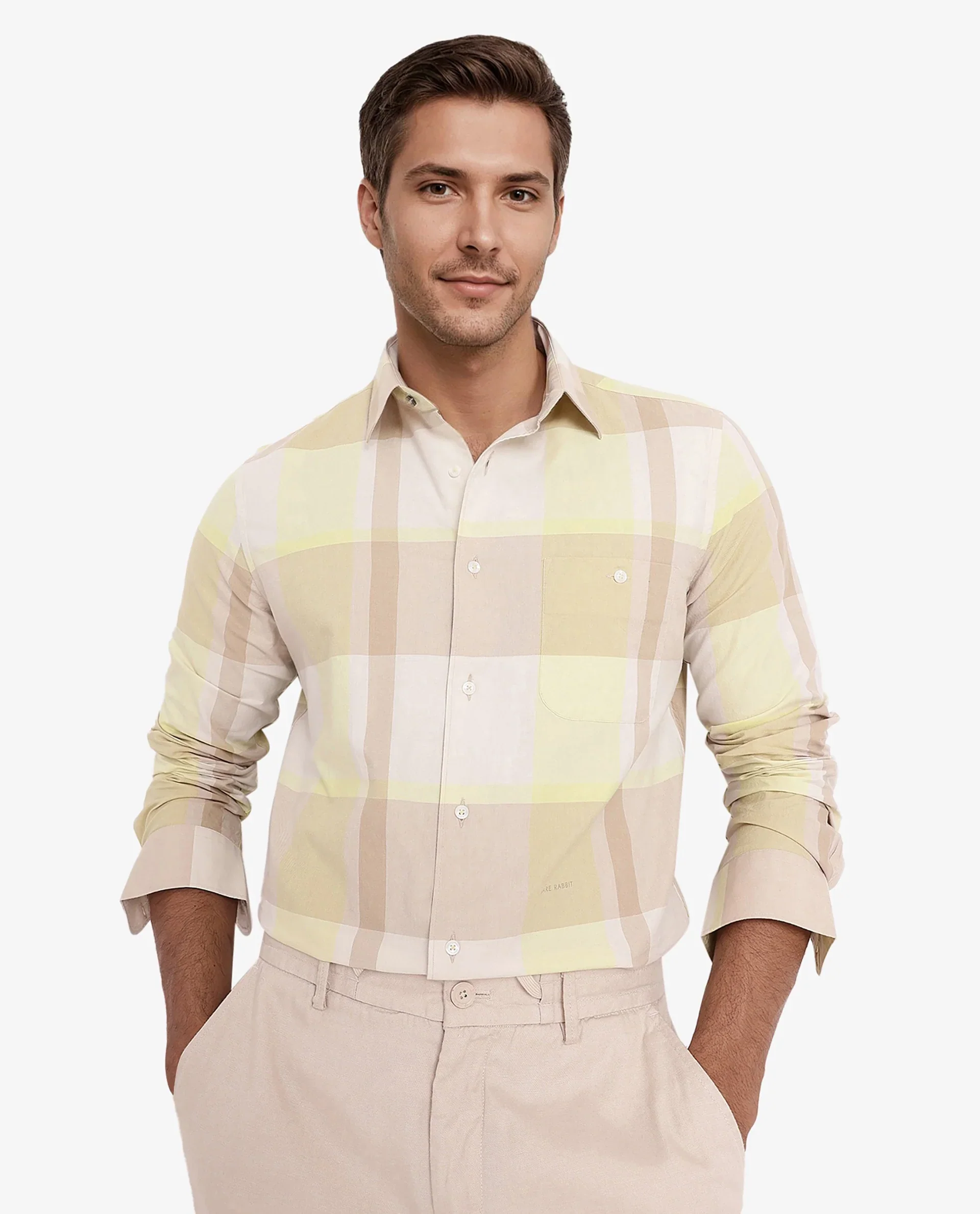 Rare Rabbit Men's Daio Light Green Cotton Checked Print Regular Fit Full Sleeve Collared Shirt - Image 8