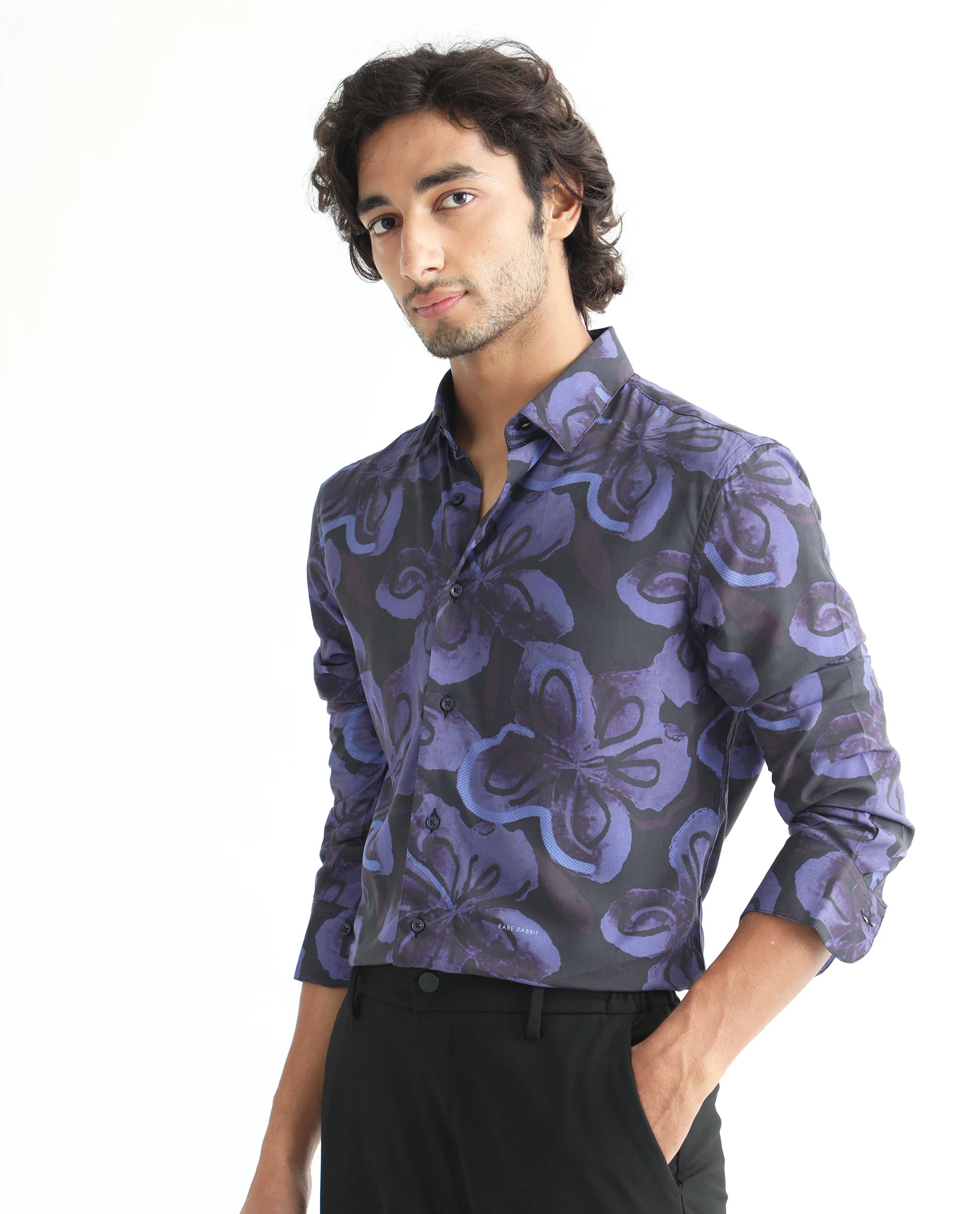Rare Rabbit Men's Daize Purple Viscose Floral Print Regular Fit Full Sleeve Collared Shirt - Image 3