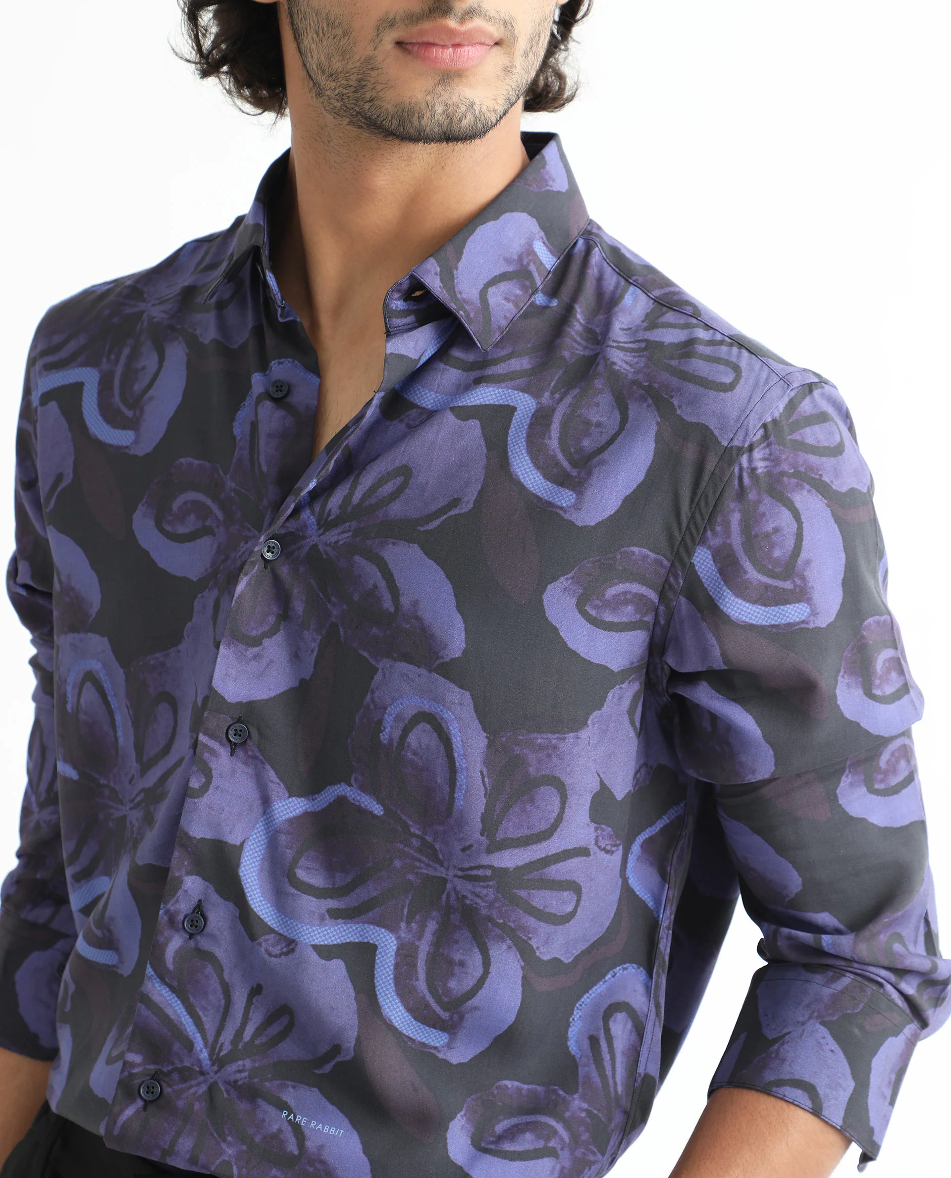 Rare Rabbit Men's Daize Purple Viscose Floral Print Regular Fit Full Sleeve Collared Shirt - Image 5