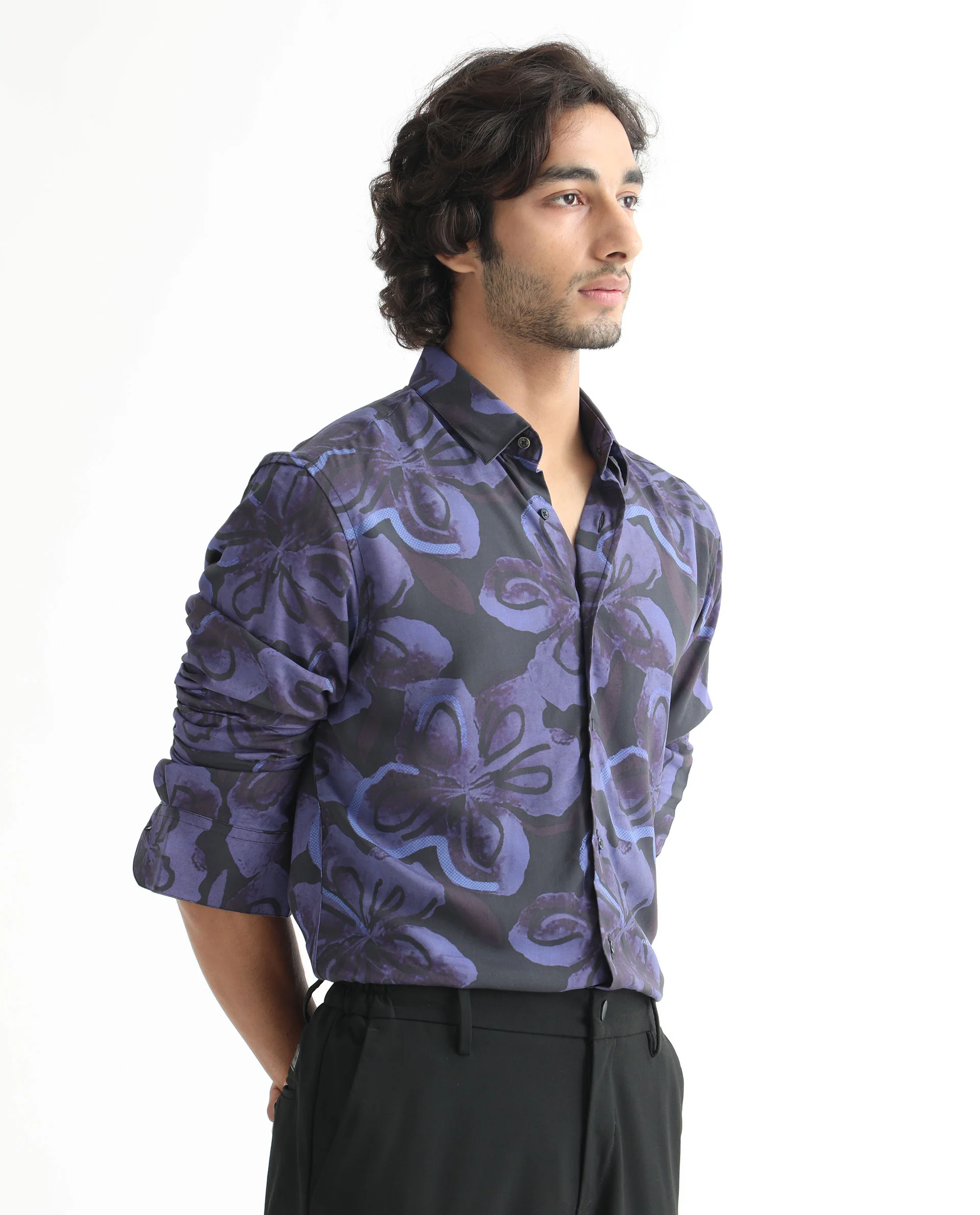 Rare Rabbit Men's Daize Purple Viscose Floral Print Regular Fit Full Sleeve Collared Shirt - Image 7