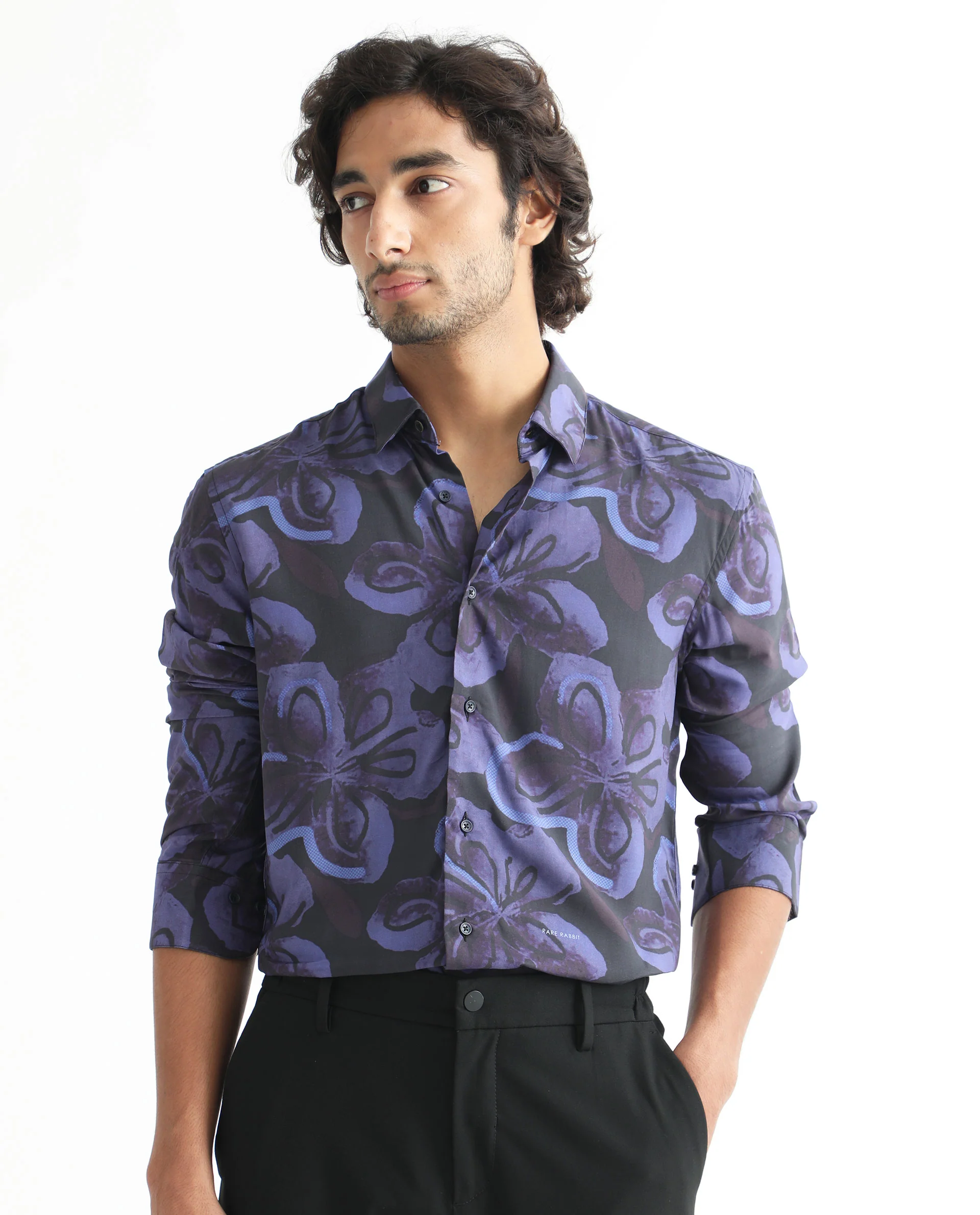 Rare Rabbit Men's Daize Purple Viscose Floral Print Regular Fit Full Sleeve Collared Shirt - Image 8