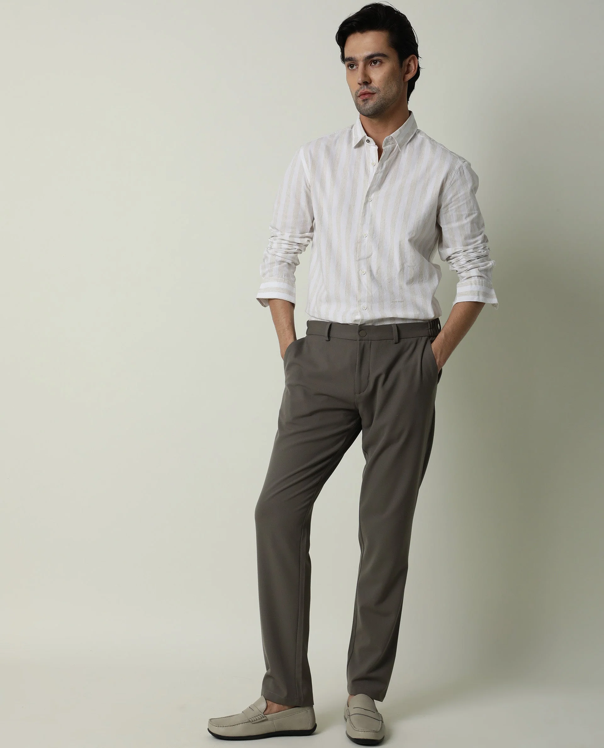 Rare Rabbit Men's Dal Beige Cotton Striped Print Regular Fit Full Sleeve Spread Collar Shirt - Image 2