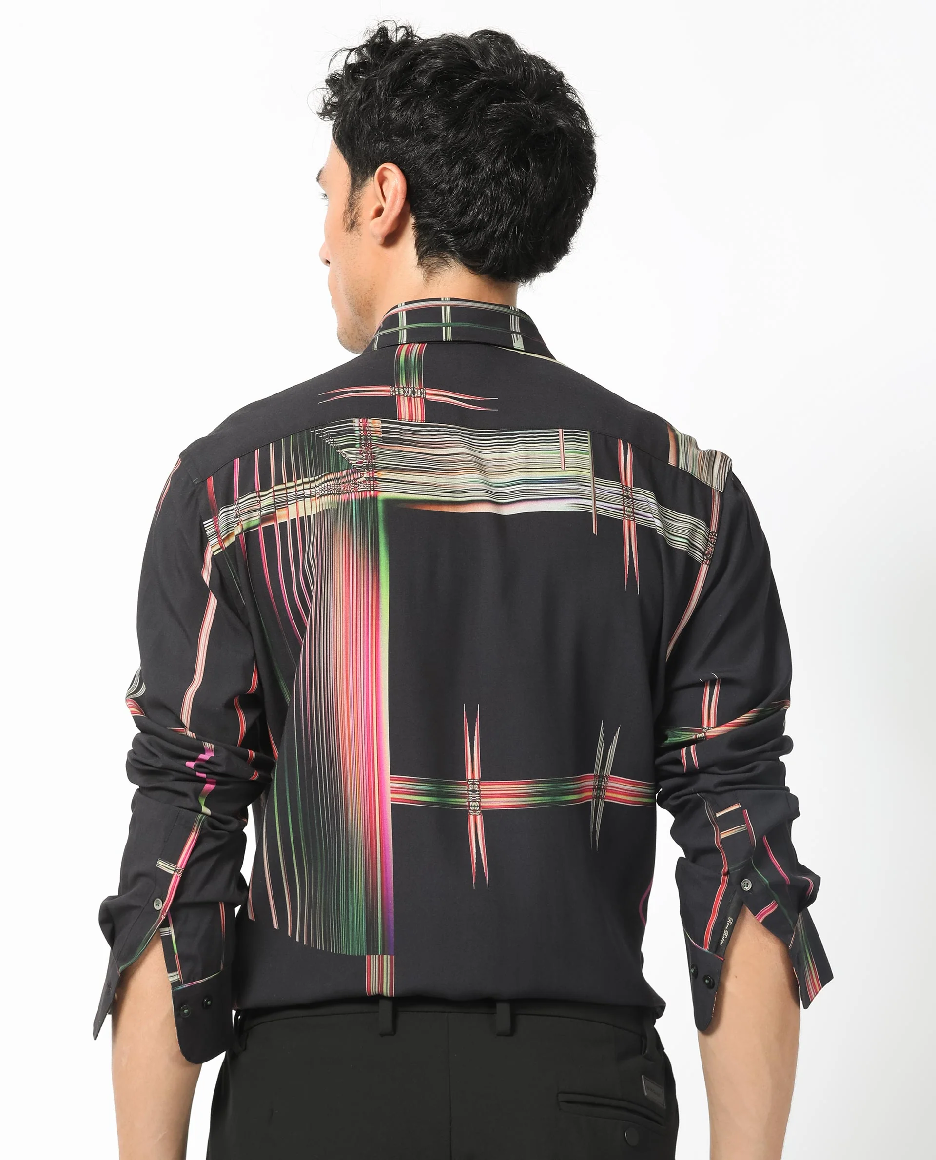 Rare Rabbit Men's Dale Black Viscose Abstract Print Regular Fit Full Sleeve Collared Shirt - Image 10