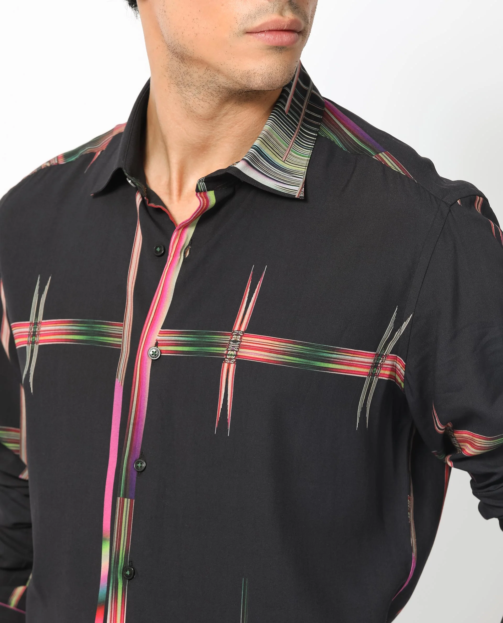 Rare Rabbit Men's Dale Black Viscose Abstract Print Regular Fit Full Sleeve Collared Shirt - Image 3