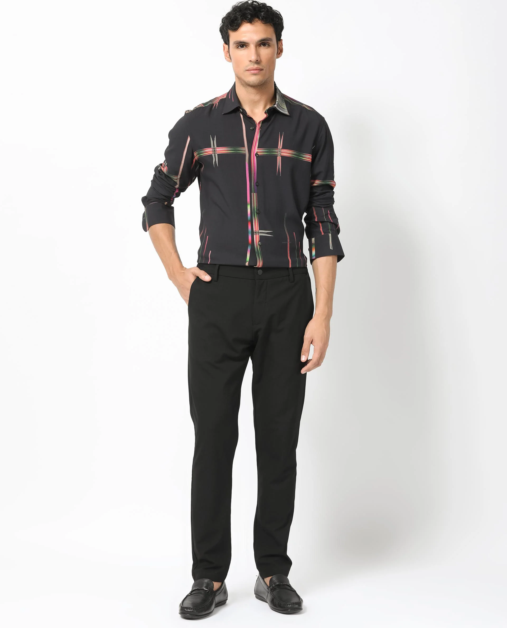 Rare Rabbit Men's Dale Black Viscose Abstract Print Regular Fit Full Sleeve Collared Shirt - Image 6
