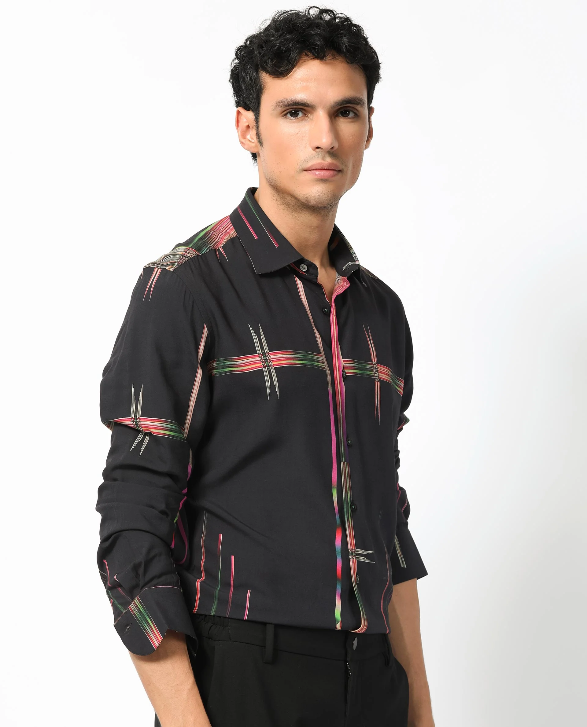 Rare Rabbit Men's Dale Black Viscose Abstract Print Regular Fit Full Sleeve Collared Shirt - Image 8