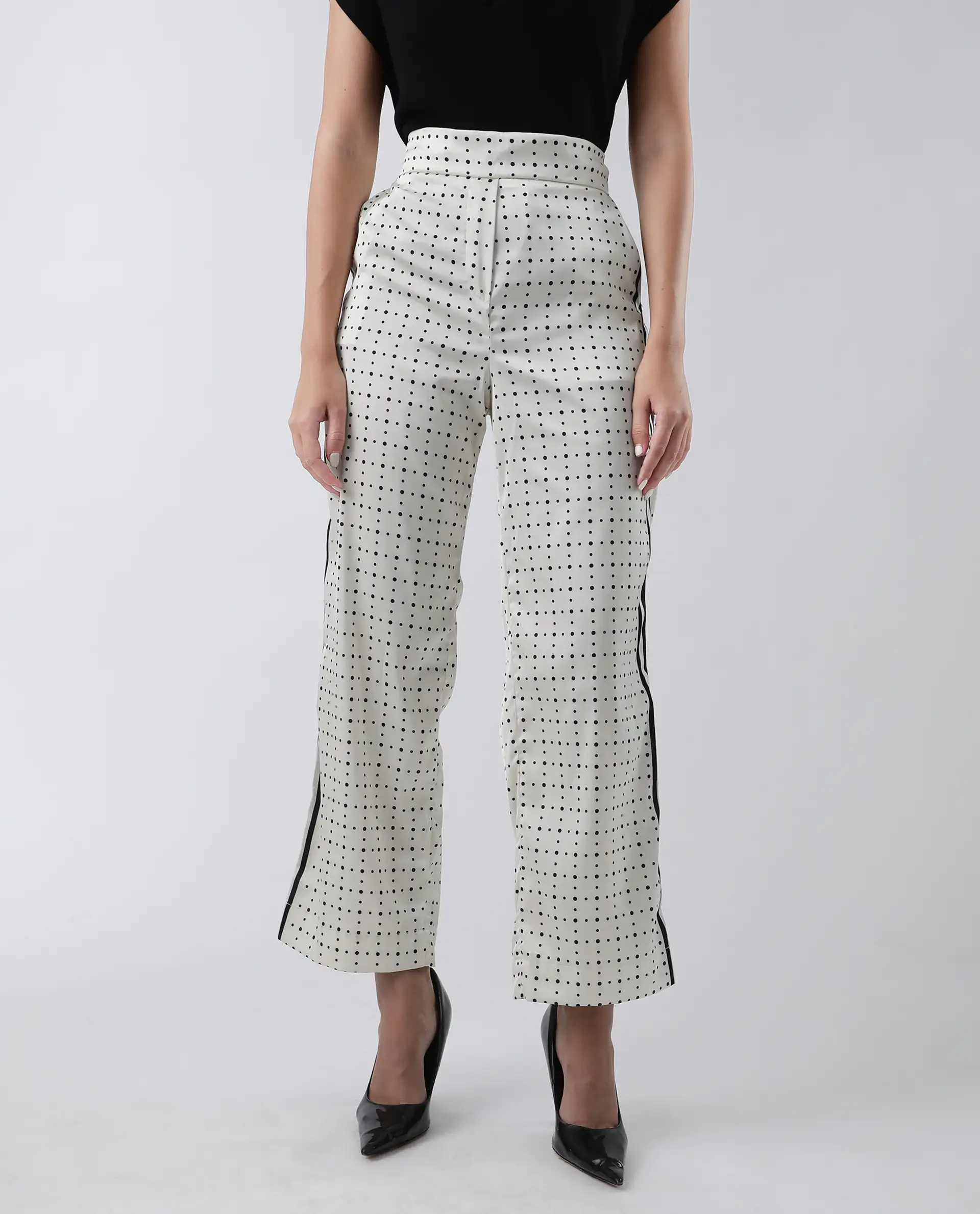 Rareism Women's Dales Beige Polyester Polka Print Ankle Length Tailored Trouser - Image 2