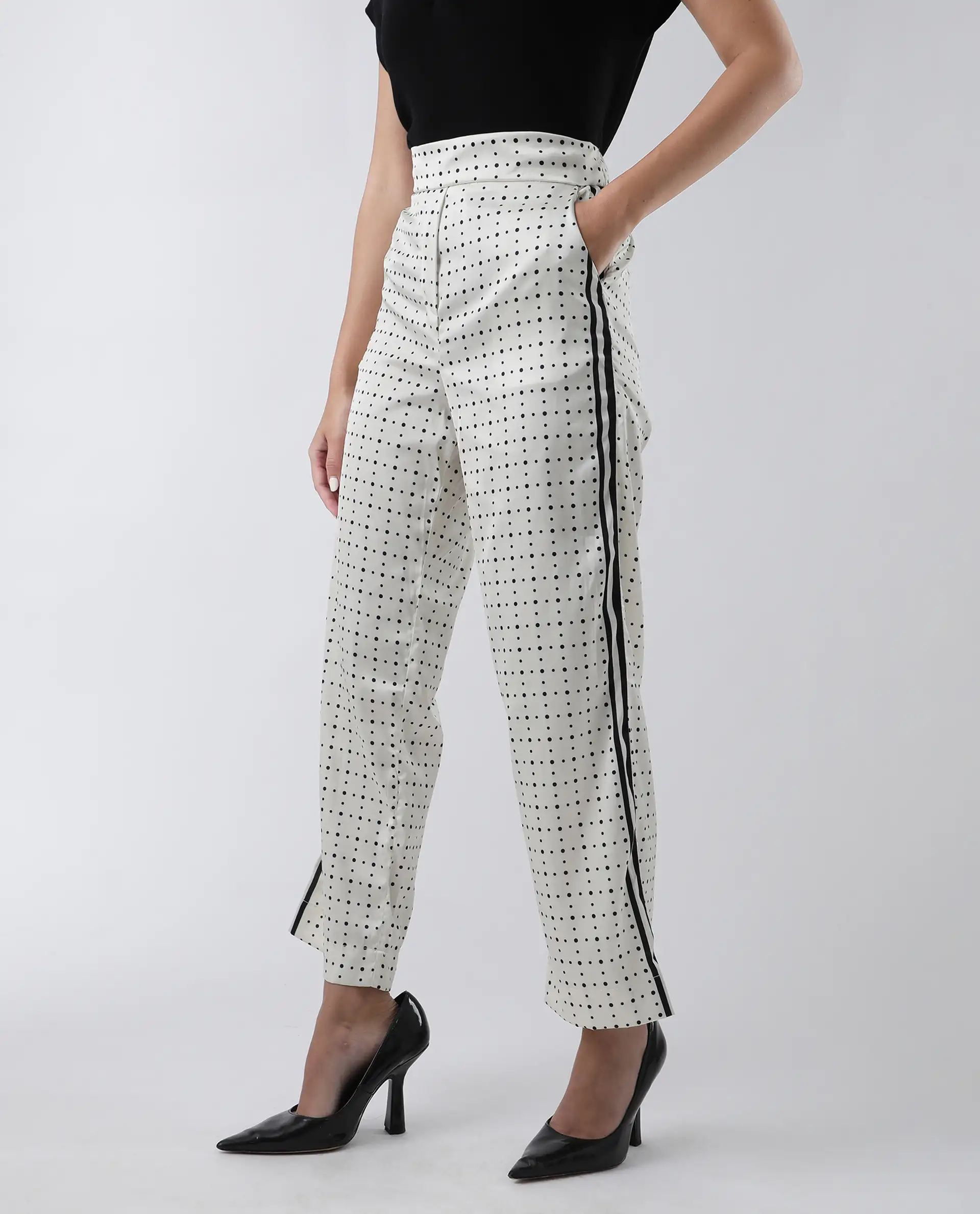 Rareism Women's Dales Beige Polyester Polka Print Ankle Length Tailored Trouser - Image 5