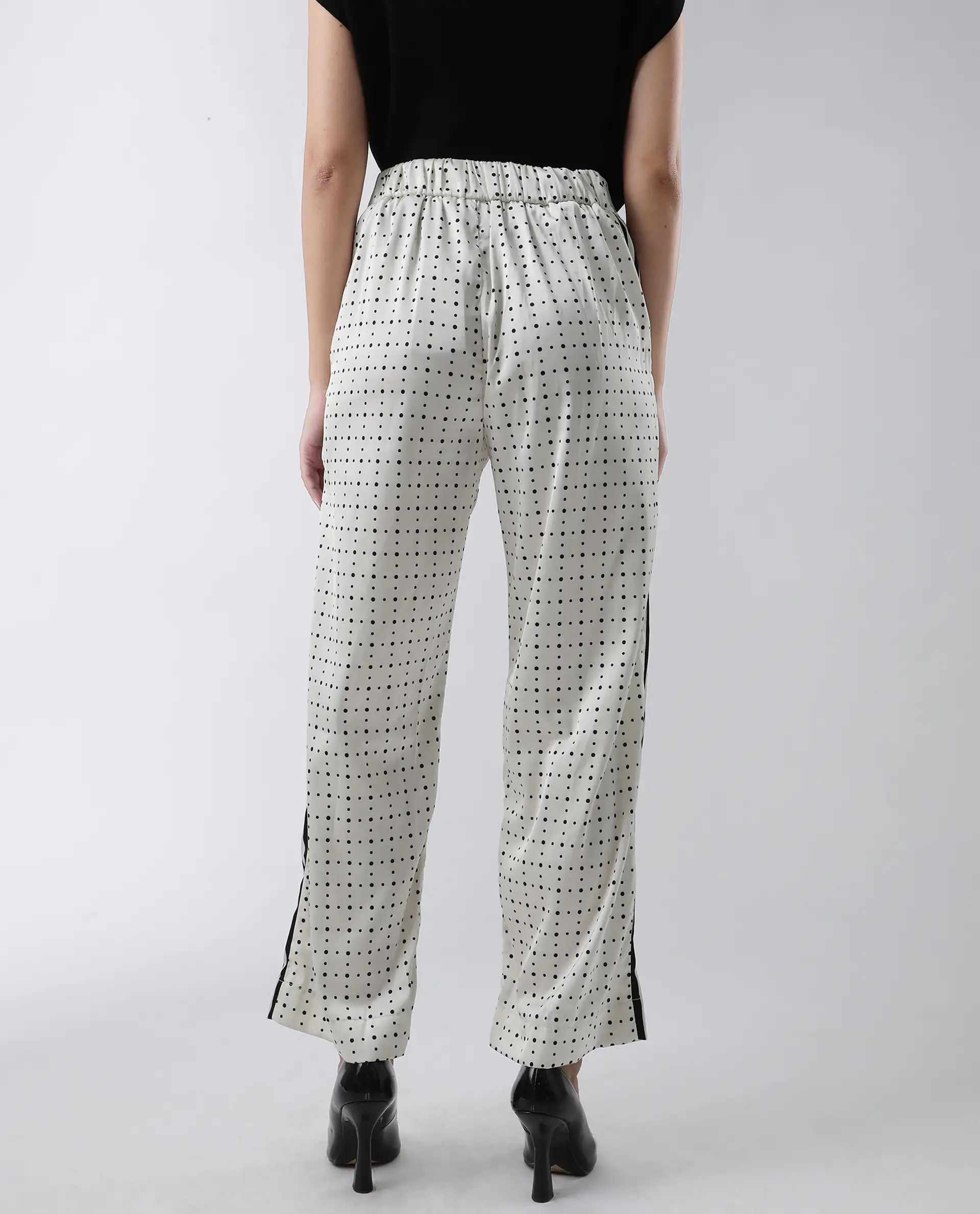 Rareism Women's Dales Beige Polyester Polka Print Ankle Length Tailored Trouser - Image 7