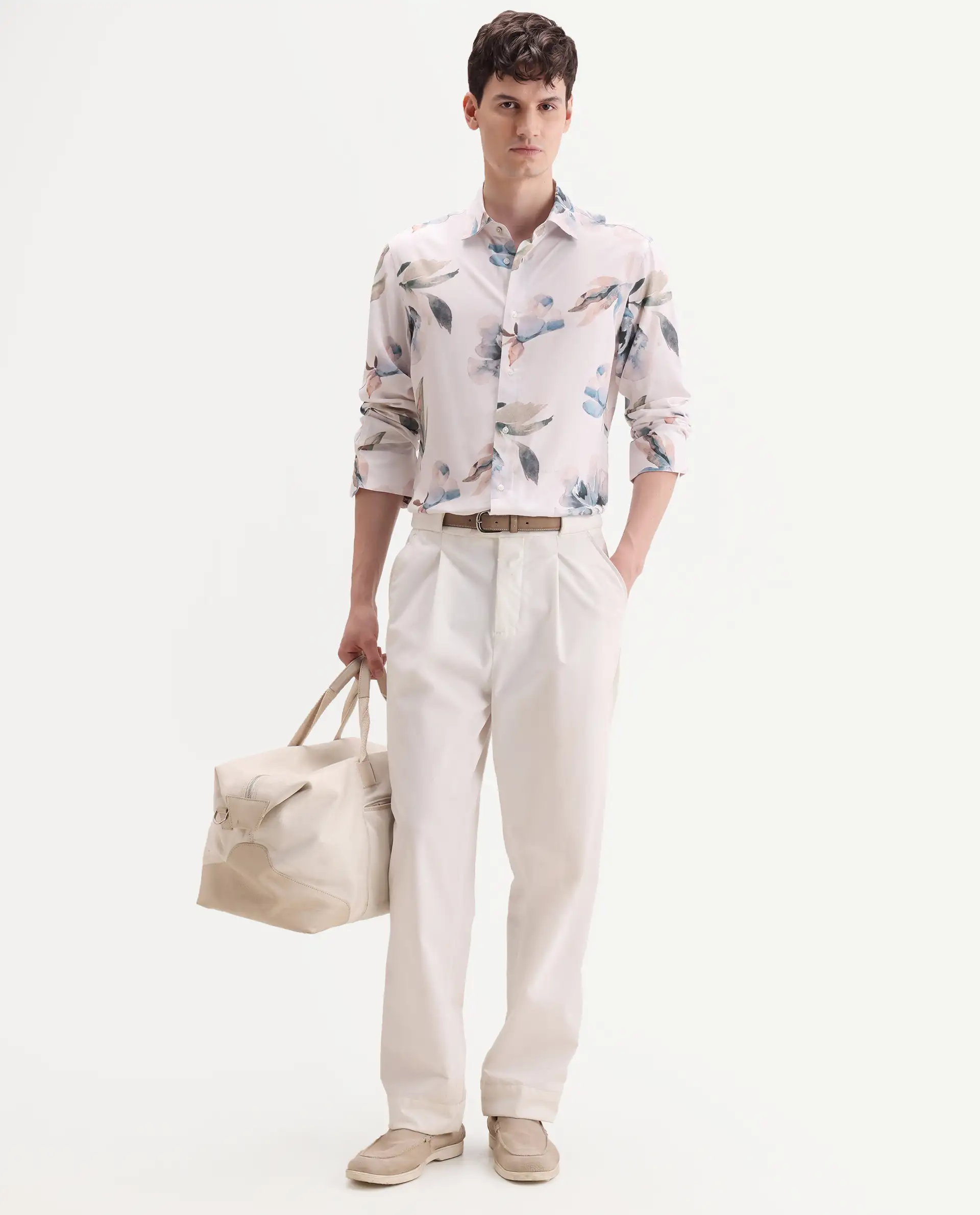 Rare Rabbit Men's Dali Off White Viscose Fabric Full Sleeve Regular Fit Floral Print Shirt - Image 2