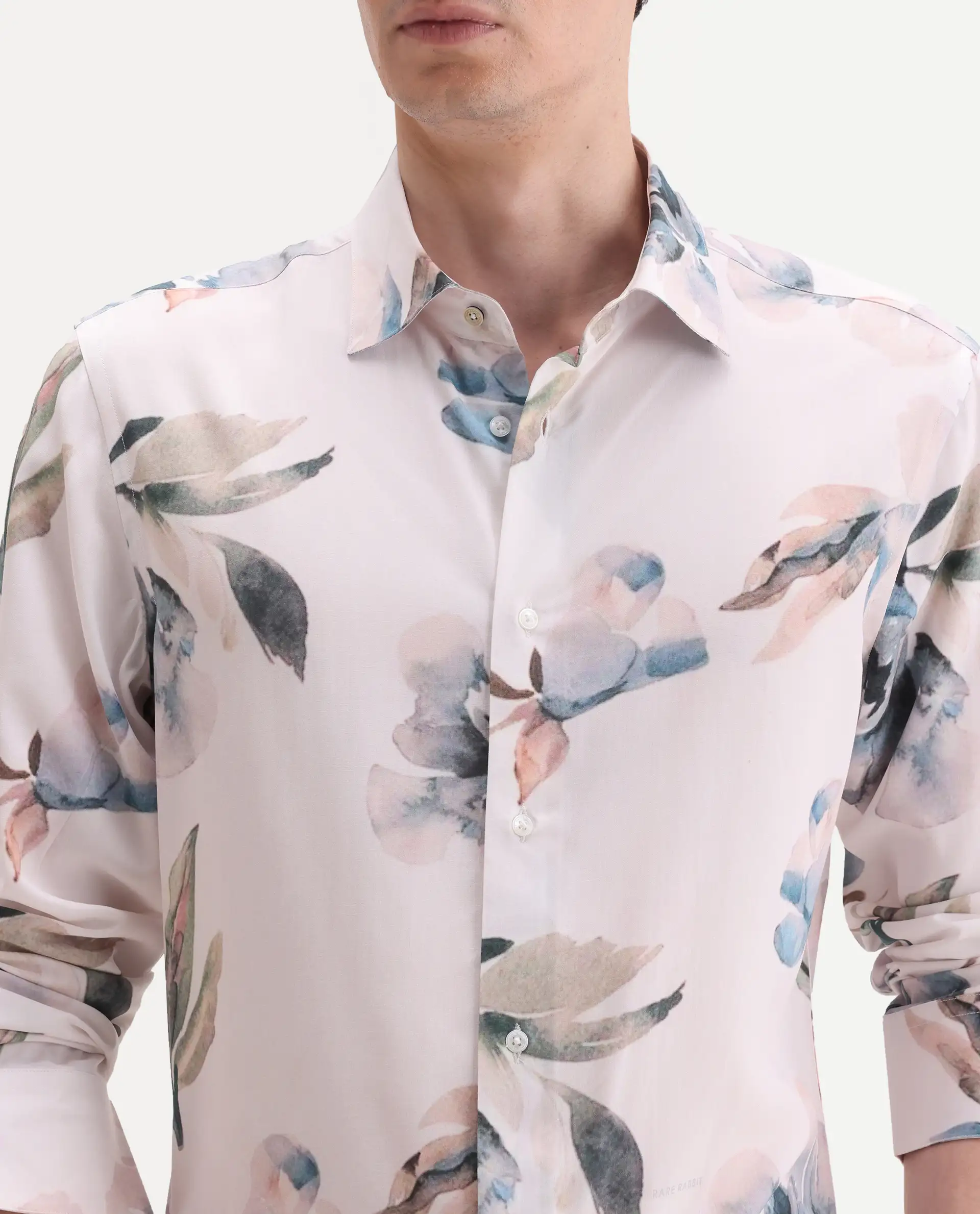 Rare Rabbit Men's Dali Off White Viscose Fabric Full Sleeve Regular Fit Floral Print Shirt - Image 3