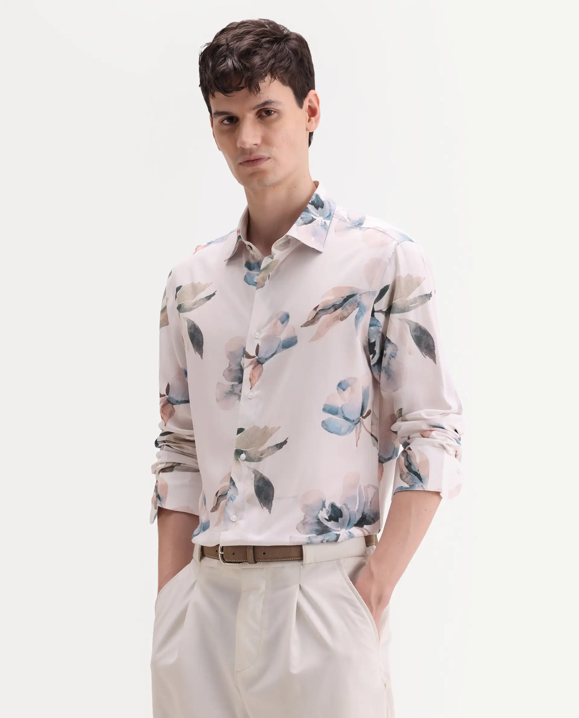 Rare Rabbit Men's Dali Off White Viscose Fabric Full Sleeve Regular Fit Floral Print Shirt - Image 5