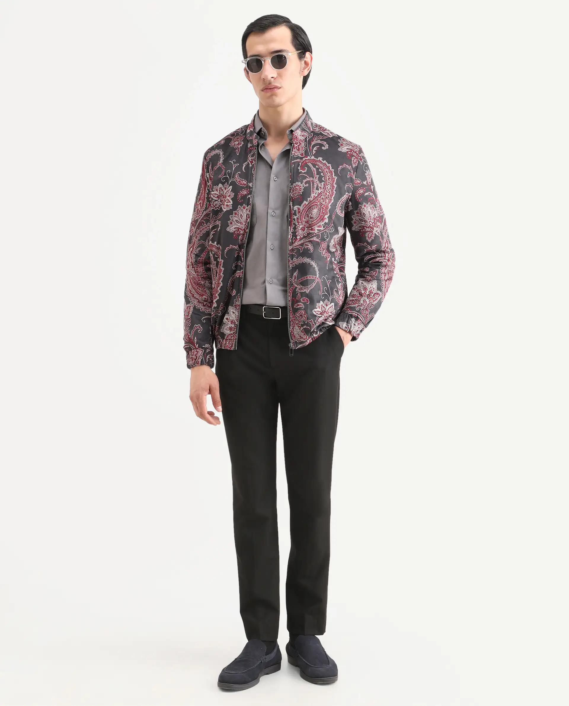 Rare Rabbit Men's Dalia Black Polyester Paisley Print Regular Fit Full Sleeve Mandarin Collar Jacket - Image 2
