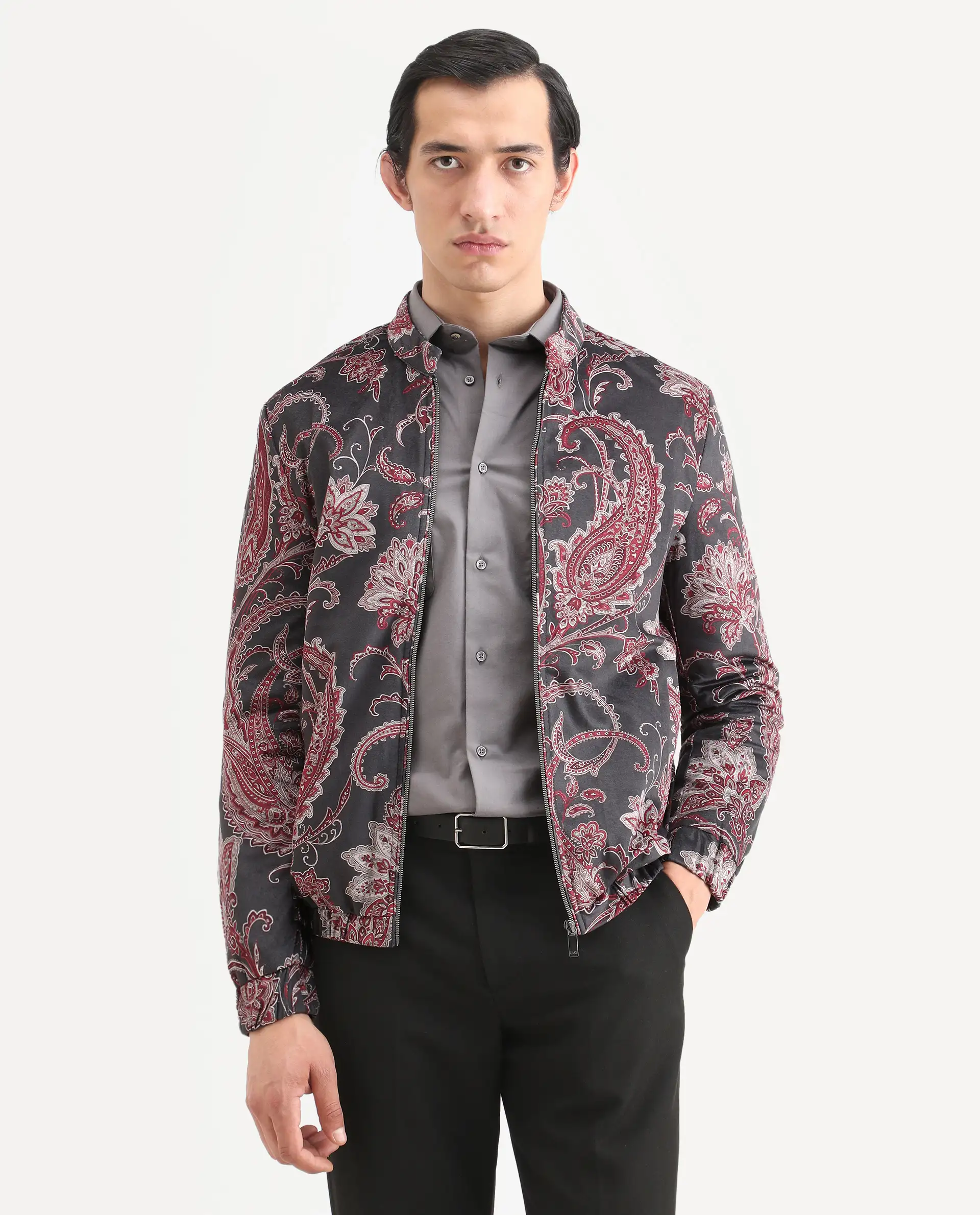 Rare Rabbit Men's Dalia Black Polyester Paisley Print Regular Fit Full Sleeve Mandarin Collar Jacket - Image 3