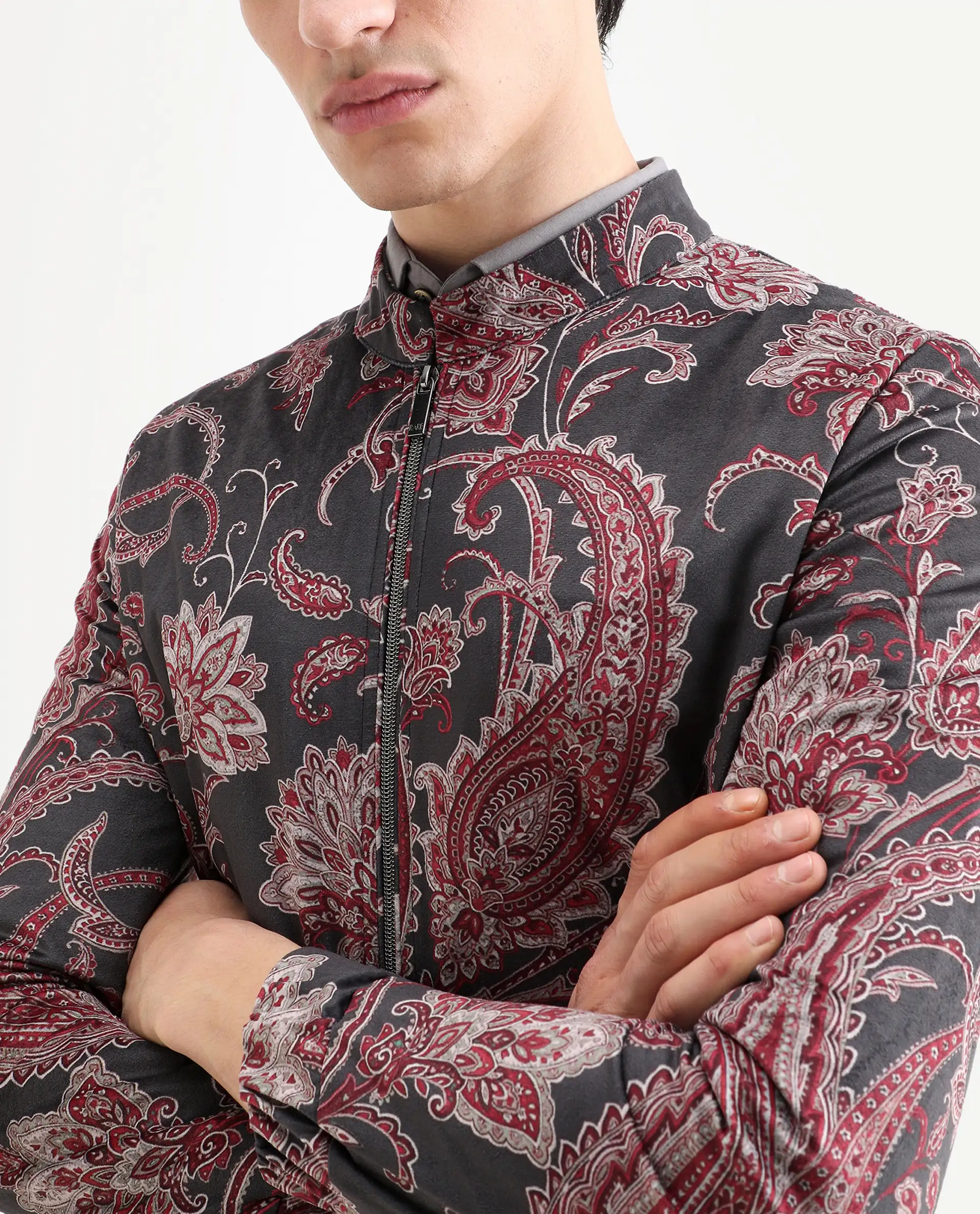 Rare Rabbit Men's Dalia Black Polyester Paisley Print Regular Fit Full Sleeve Mandarin Collar Jacket - Image 4