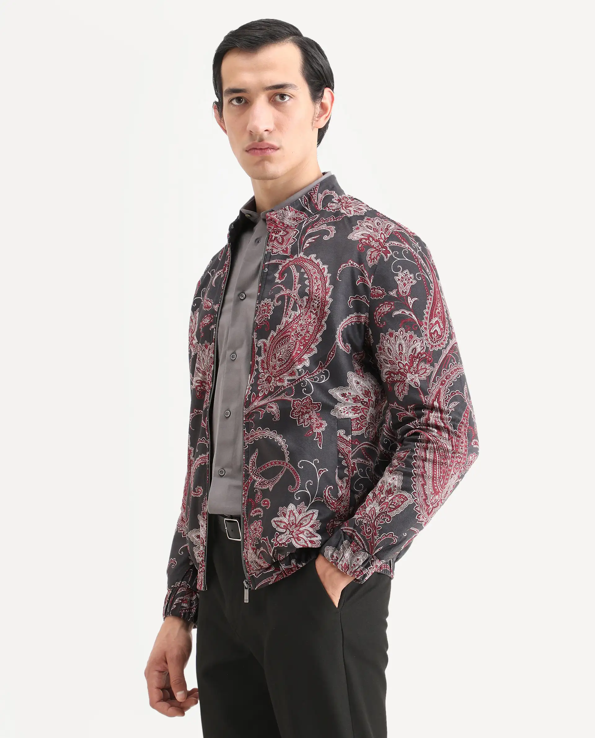 Rare Rabbit Men's Dalia Black Polyester Paisley Print Regular Fit Full Sleeve Mandarin Collar Jacket - Image 5
