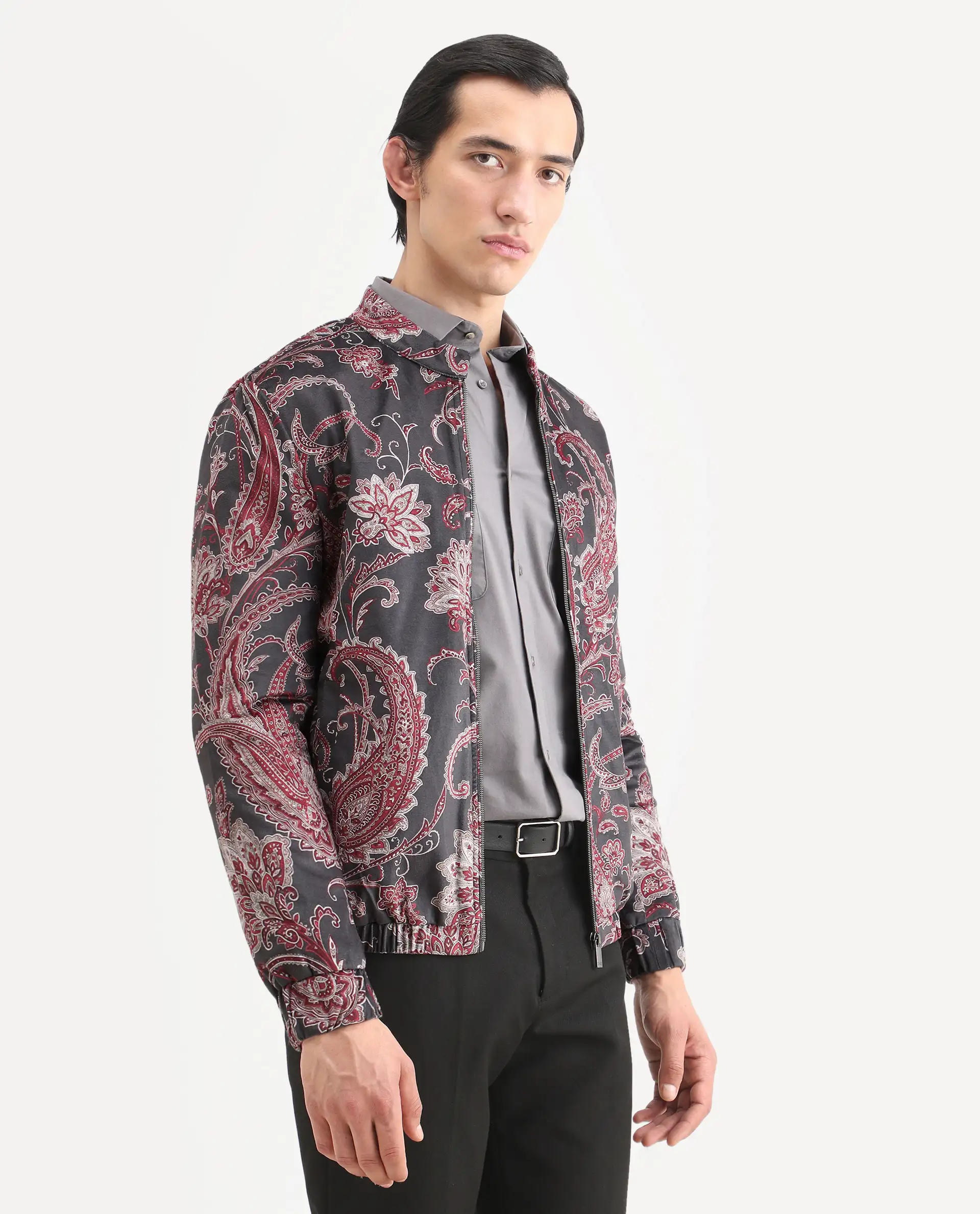 Rare Rabbit Men's Dalia Black Polyester Paisley Print Regular Fit Full Sleeve Mandarin Collar Jacket - Image 6