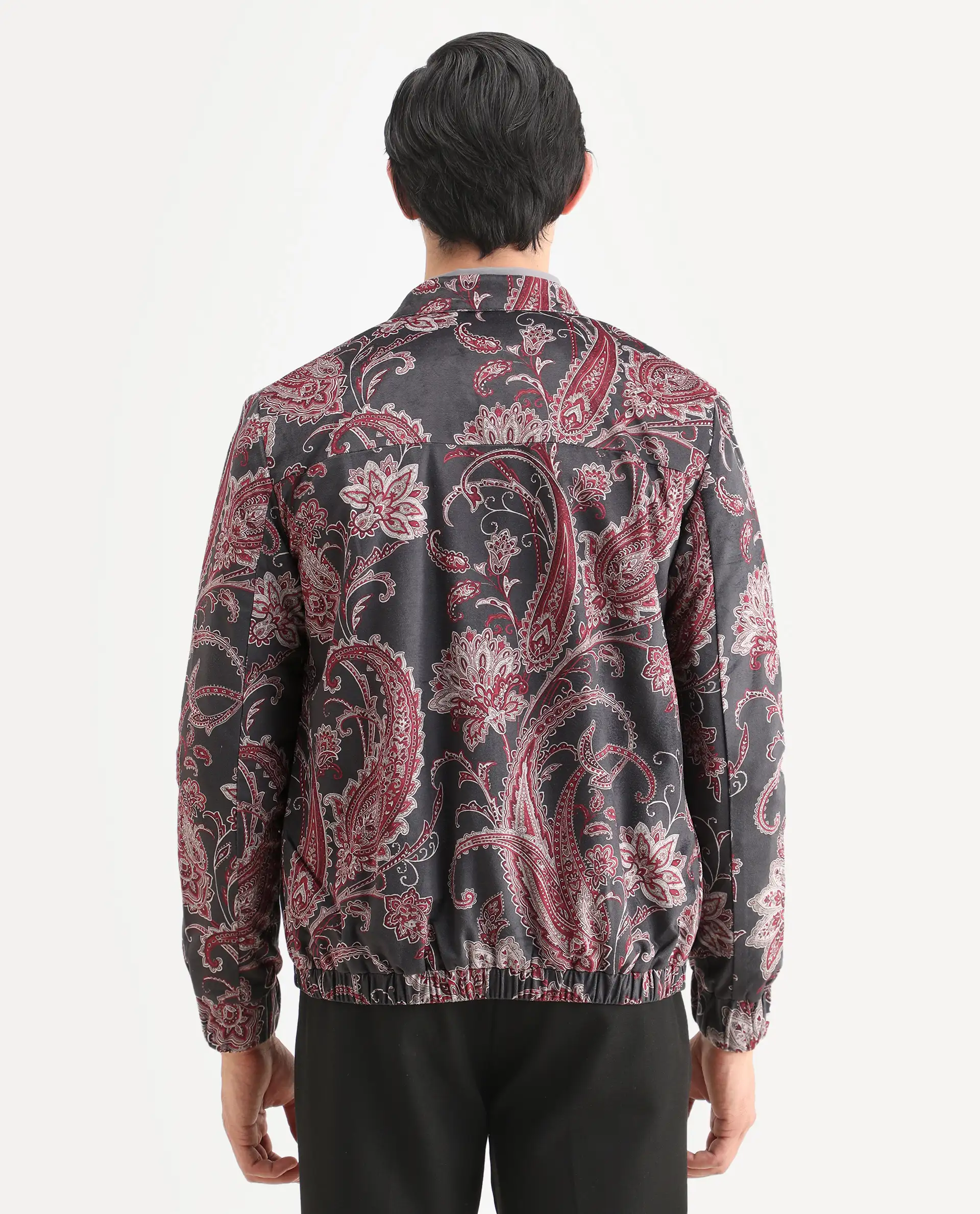 Rare Rabbit Men's Dalia Black Polyester Paisley Print Regular Fit Full Sleeve Mandarin Collar Jacket - Image 7