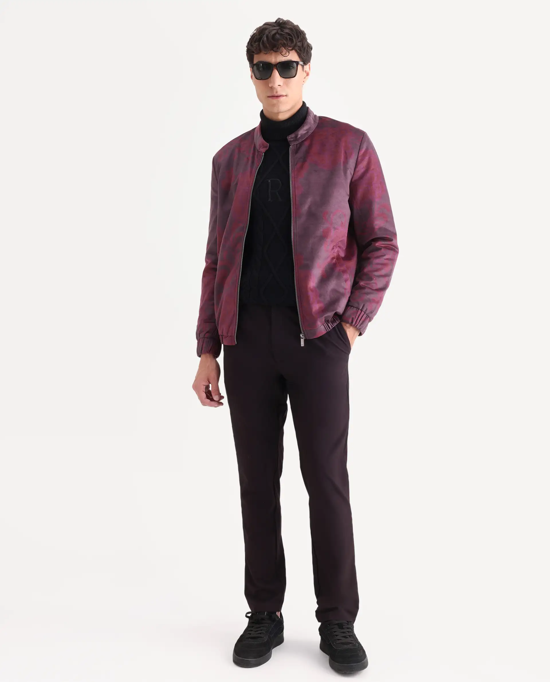 Rare Rabbit Men's Dalia Dark Maroon Polyester Paisley Print Regular Fit Full Sleeve Mandarin Collar Jacket - Image 2