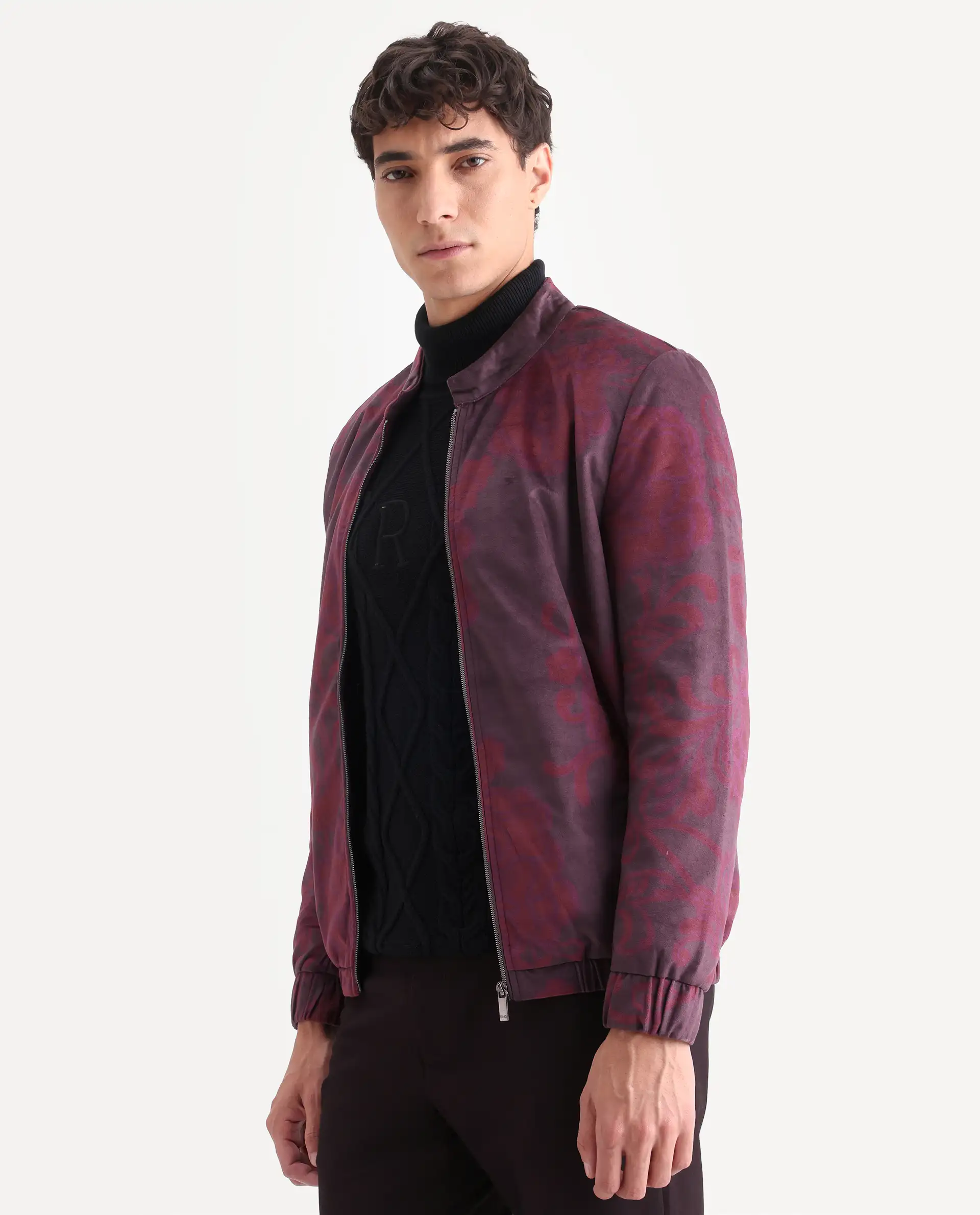 Rare Rabbit Men's Dalia Dark Maroon Polyester Paisley Print Regular Fit Full Sleeve Mandarin Collar Jacket - Image 6