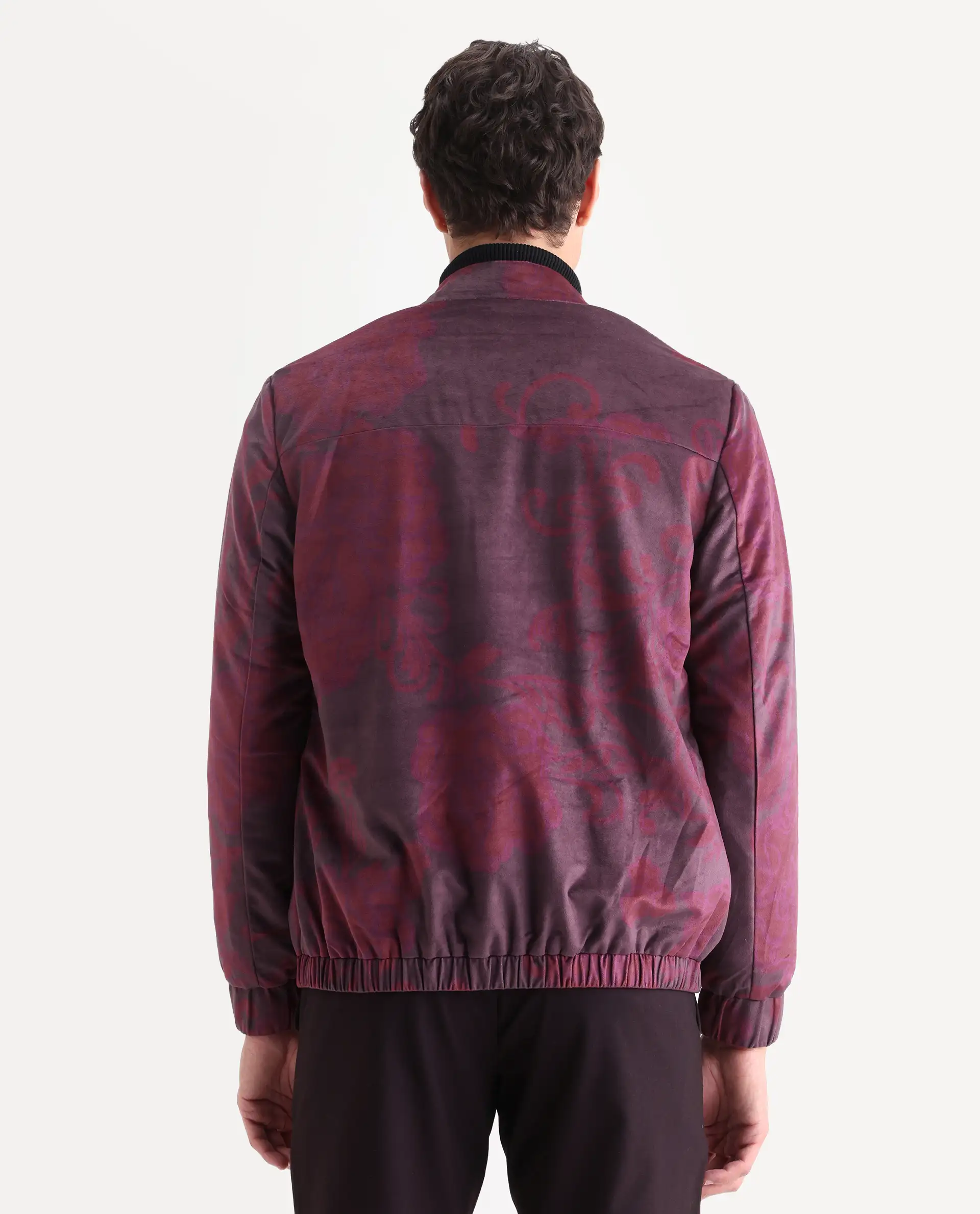 Rare Rabbit Men's Dalia Dark Maroon Polyester Paisley Print Regular Fit Full Sleeve Mandarin Collar Jacket - Image 7