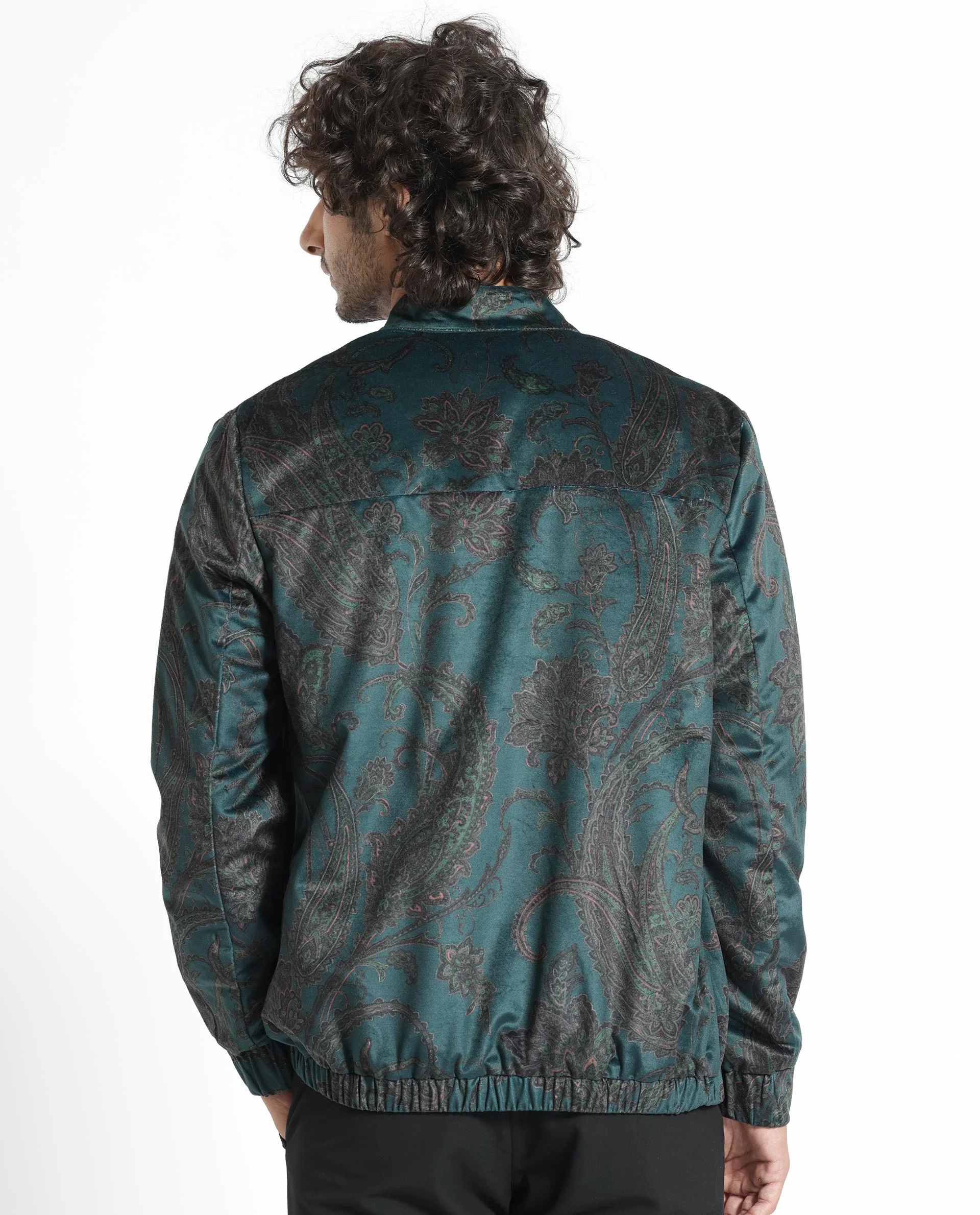 Rare Rabbit Men's Dalia Dark Teal Polyester Paisley Print Regular Fit Full Sleeve Mandarin Collar Jacket - Image 10