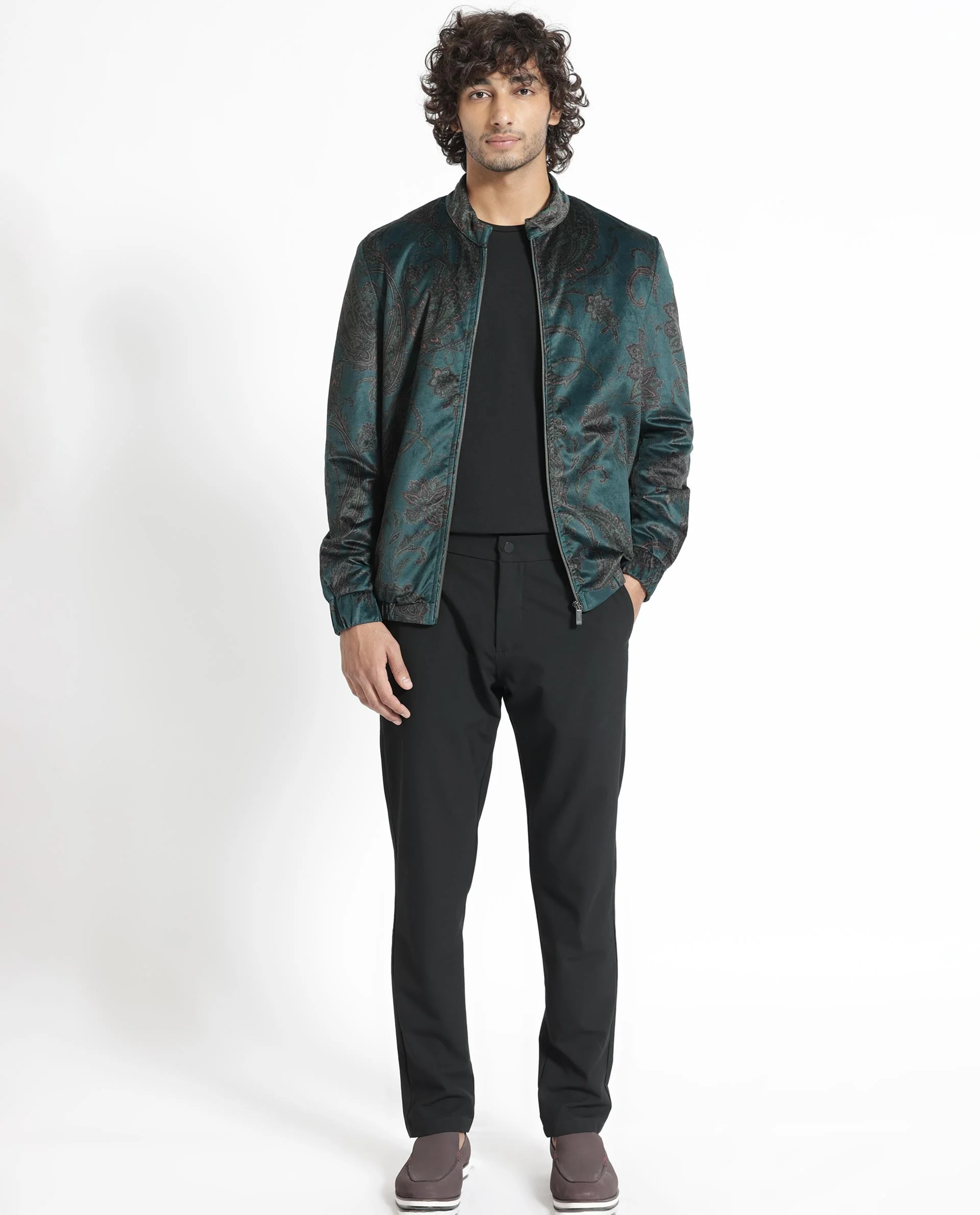 Rare Rabbit Men's Dalia Dark Teal Polyester Paisley Print Regular Fit Full Sleeve Mandarin Collar Jacket - Image 14