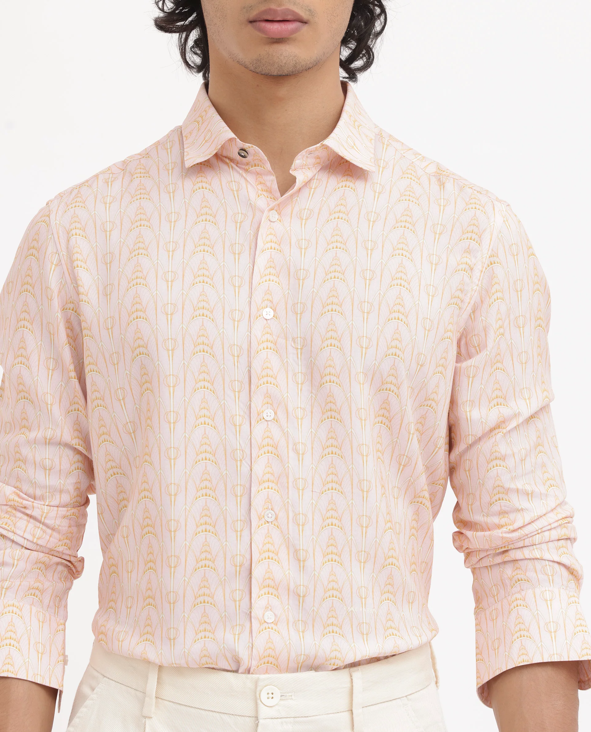 Rare Rabbit Men's Dalime Pastel Pink Viscose Geometric Print Regular Fit Full Sleeve Collared Shirt - Image 4