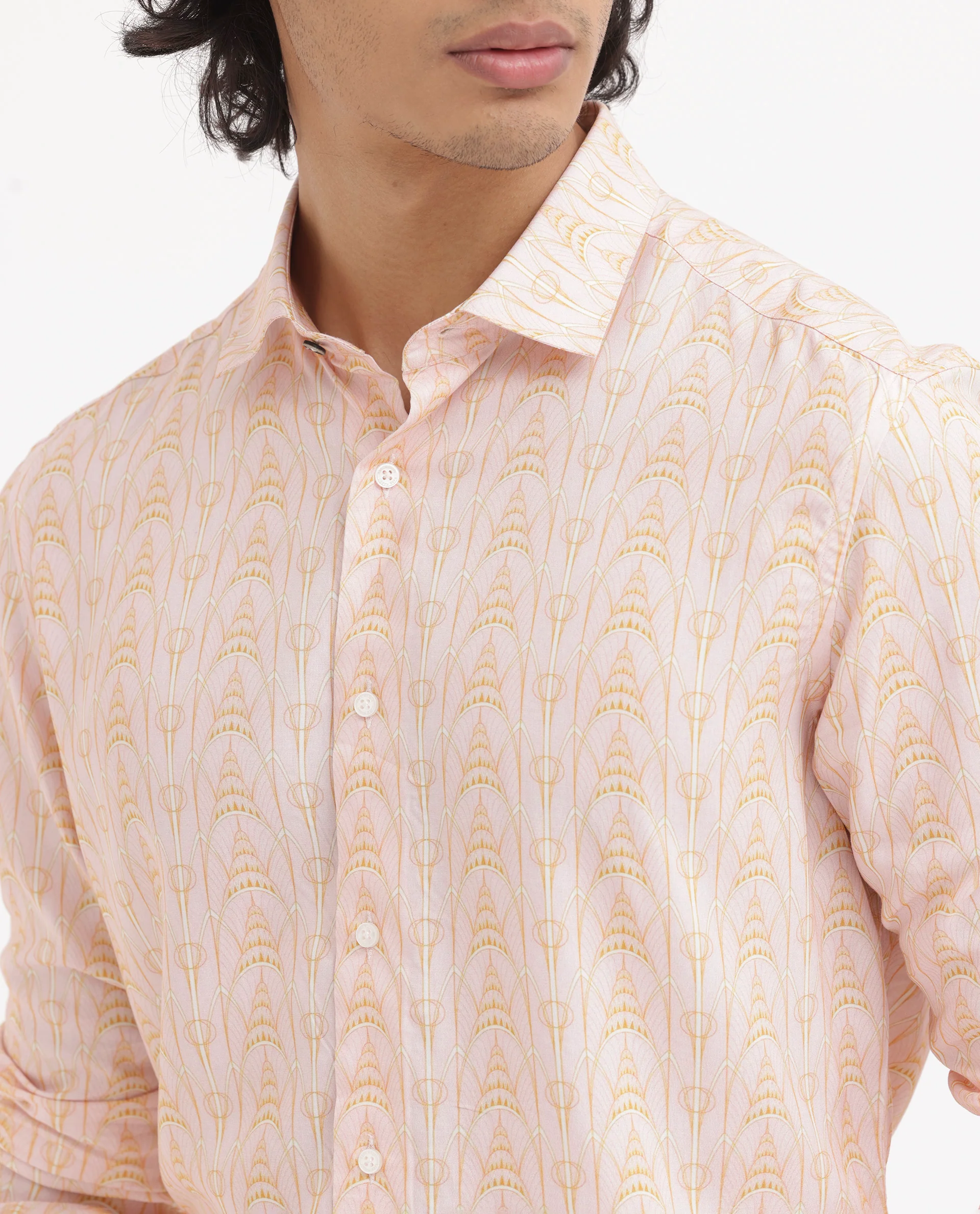 Rare Rabbit Men's Dalime Pastel Pink Viscose Geometric Print Regular Fit Full Sleeve Collared Shirt - Image 5