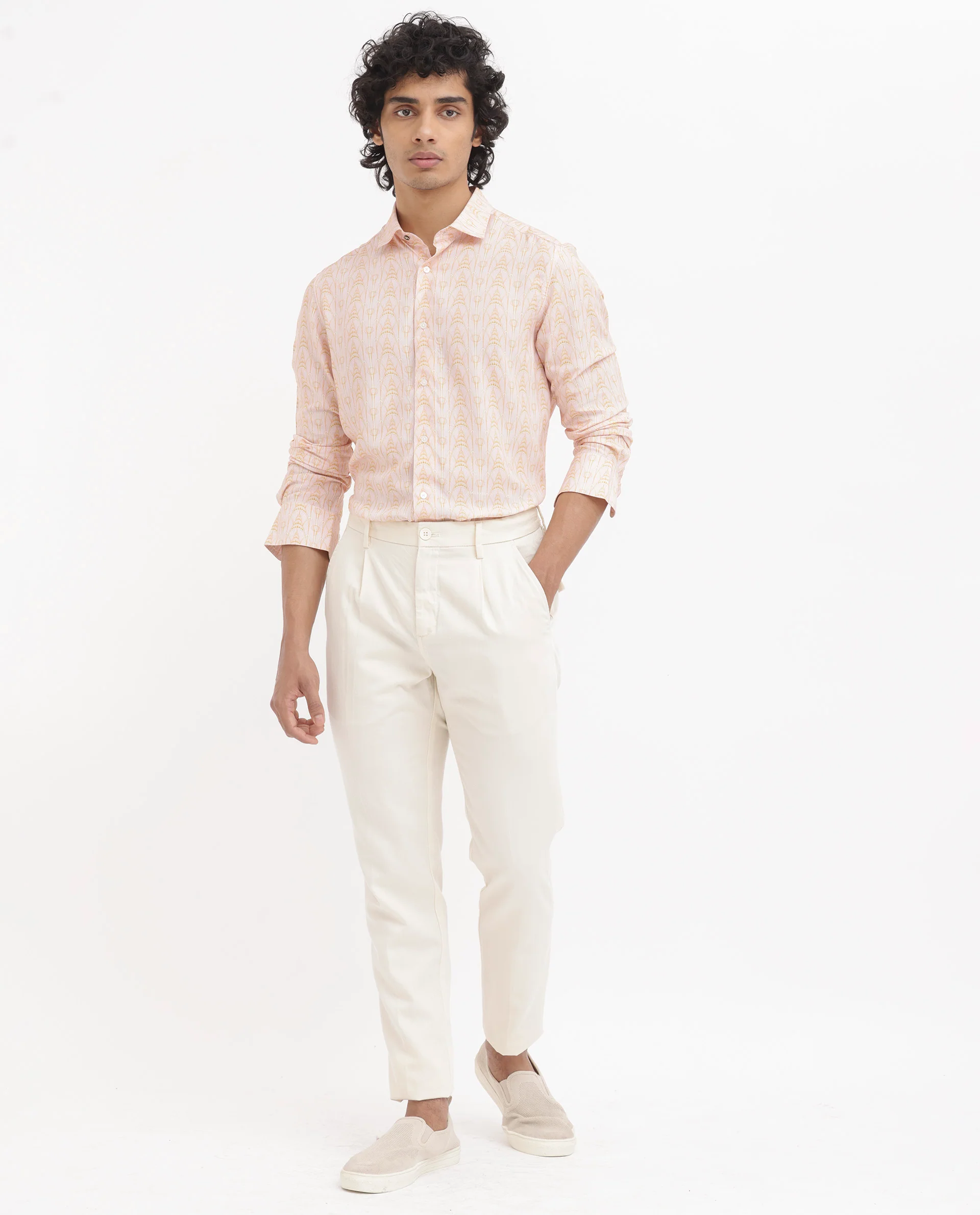 Rare Rabbit Men's Dalime Pastel Pink Viscose Geometric Print Regular Fit Full Sleeve Collared Shirt - Image 6
