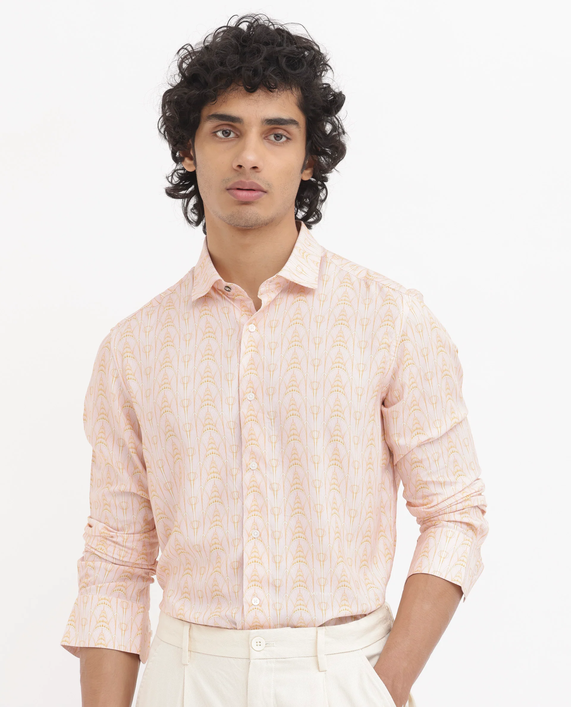 Rare Rabbit Men's Dalime Pastel Pink Viscose Geometric Print Regular Fit Full Sleeve Collared Shirt - Image 7