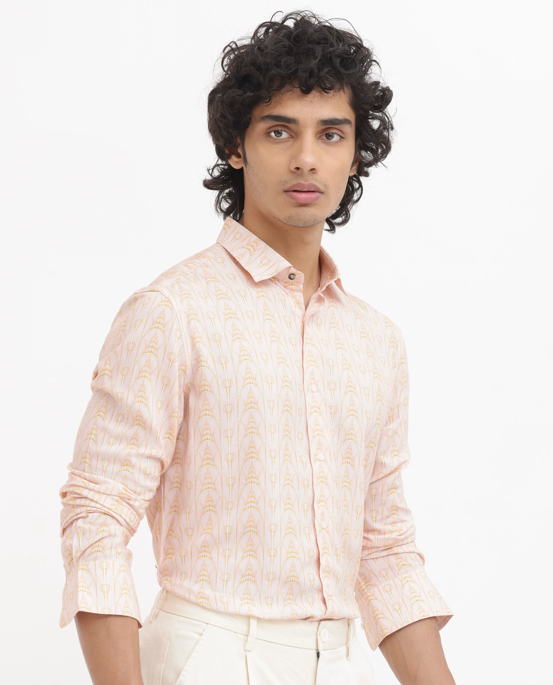 Rare Rabbit Men's Dalime Pastel Pink Viscose Geometric Print Regular Fit Full Sleeve Collared Shirt - Image 8