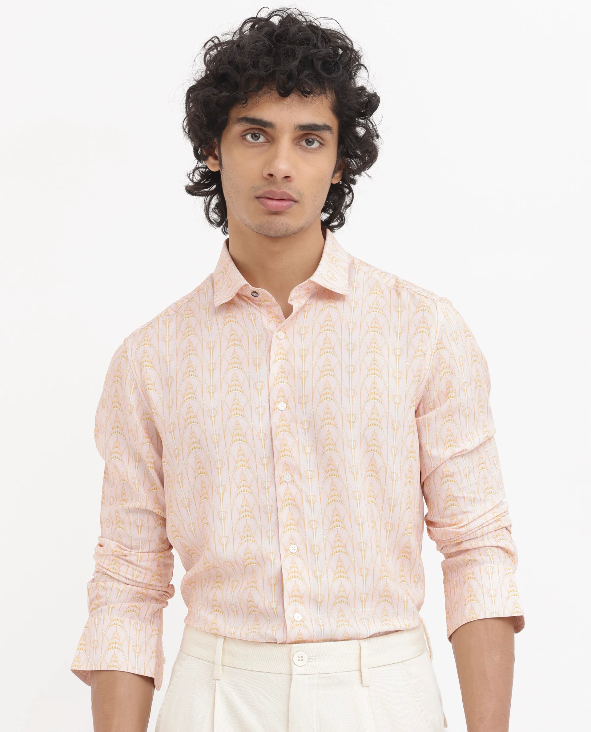 Rare Rabbit Men's Dalime Pastel Pink Viscose Geometric Print Regular Fit Full Sleeve Collared Shirt - Image 9