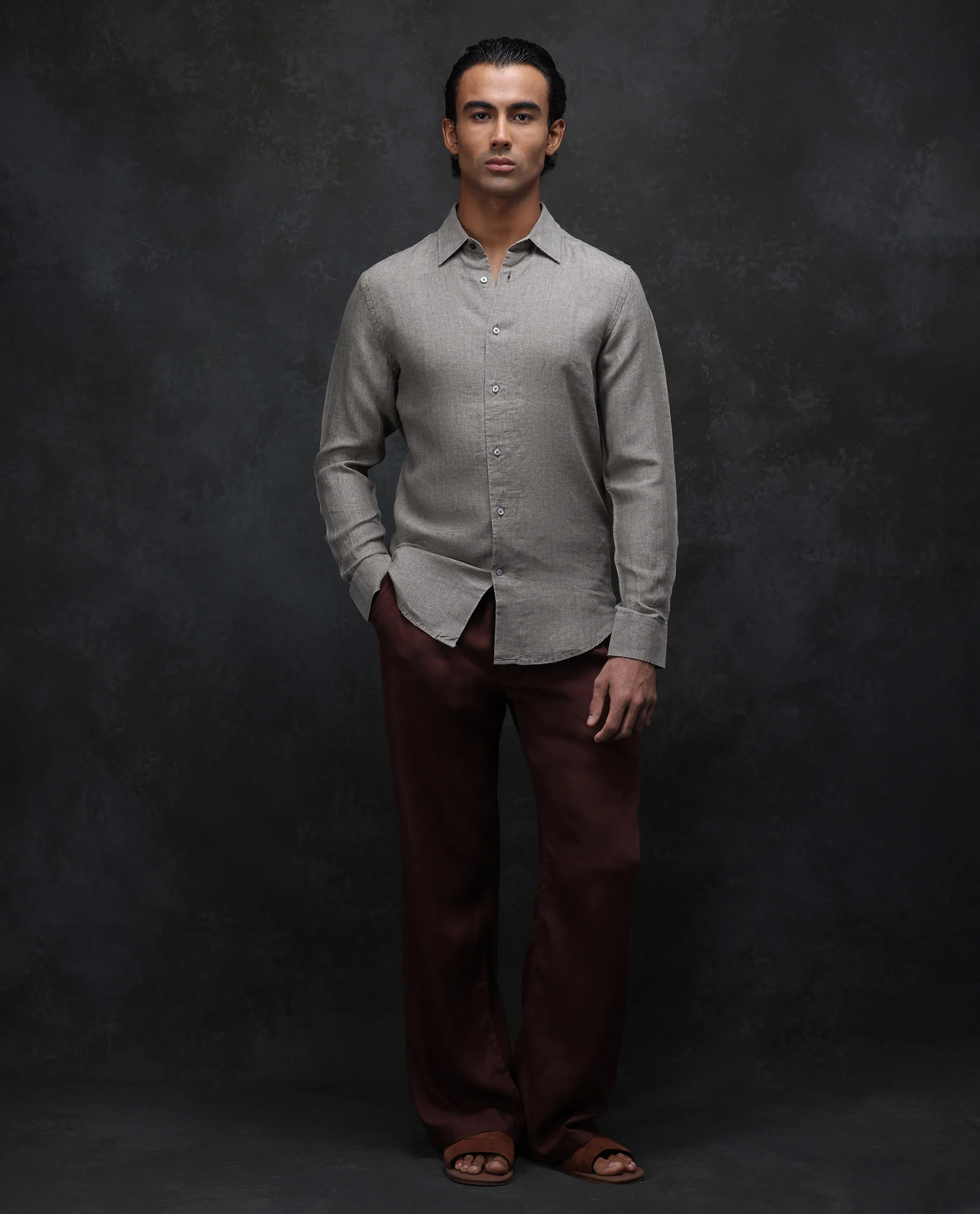 Rare Rabbit Men's Dalin Beige 100% Linen Plain Regular Fit Full Sleeve Collared Shirt - Image 3
