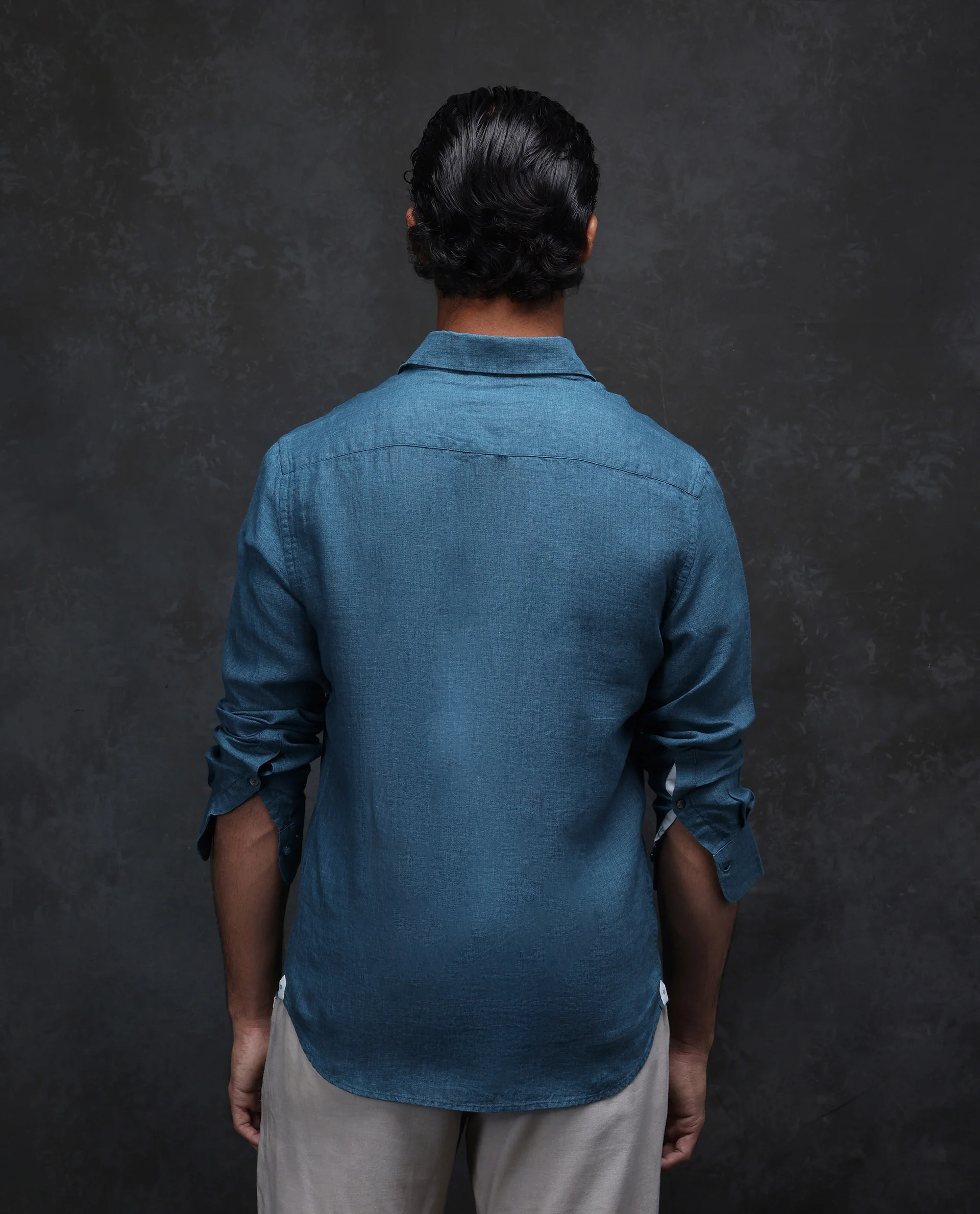 Rare Rabbit Men's Dalin Blue 100% Linen Plain Regular Fit Full Sleeve Collared Shirt - Image 7