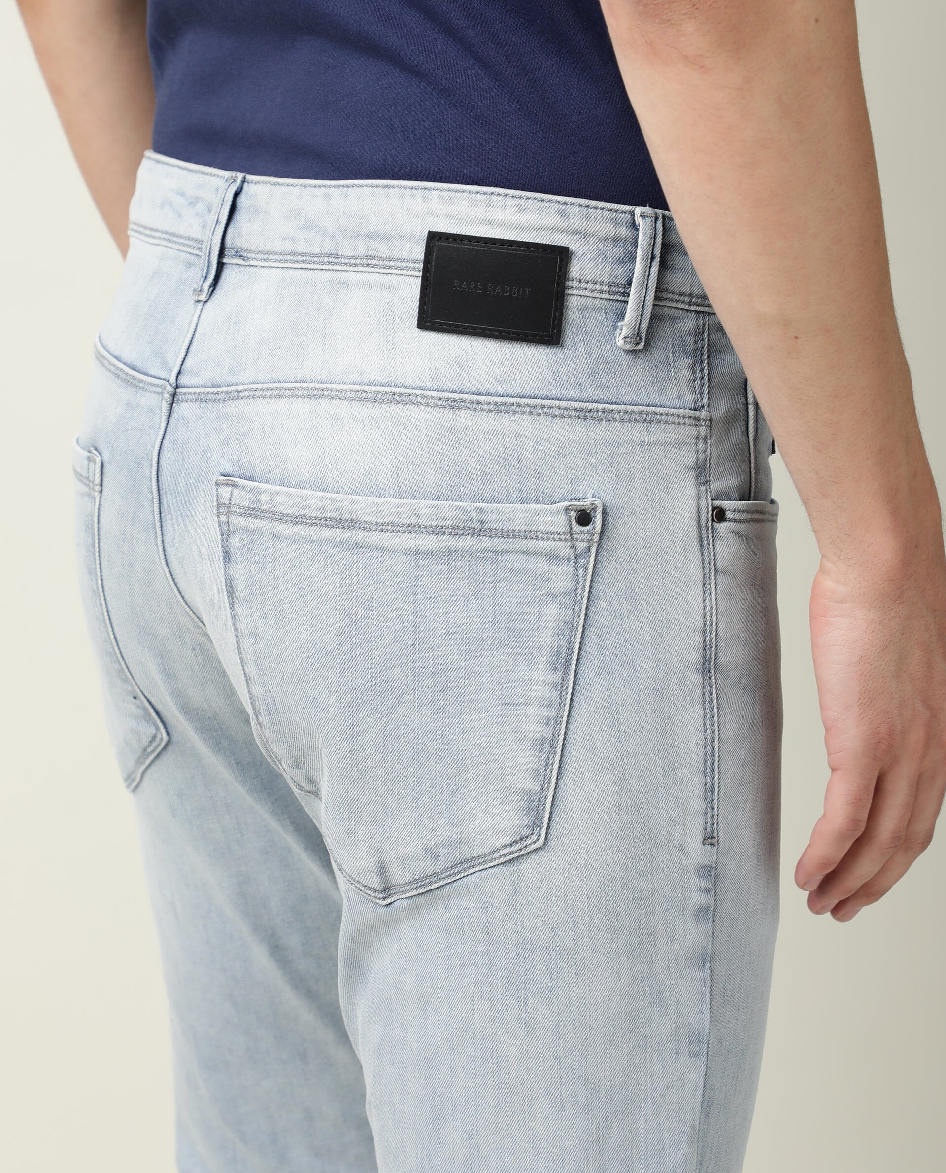 Rare Rabbit Men's Dallas Blue Cotton Plain Hawk Slim Fit Jeans - Image 11