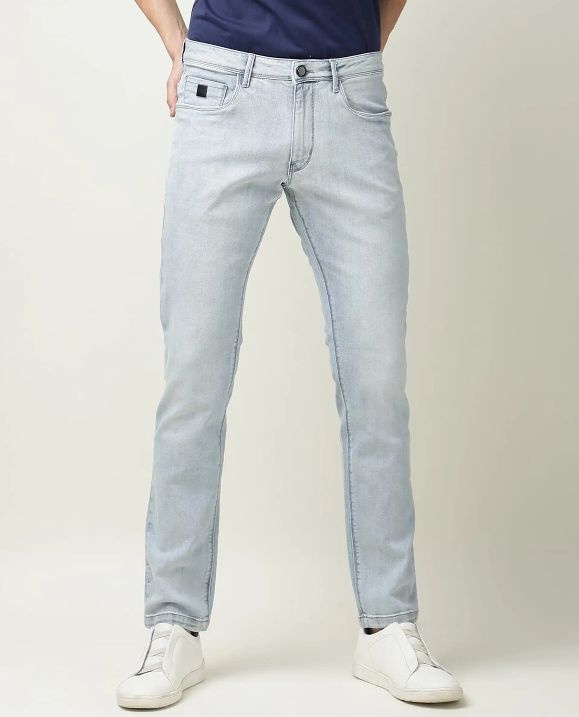 Rare Rabbit Men's Dallas Blue Cotton Plain Hawk Slim Fit Jeans - Image 12
