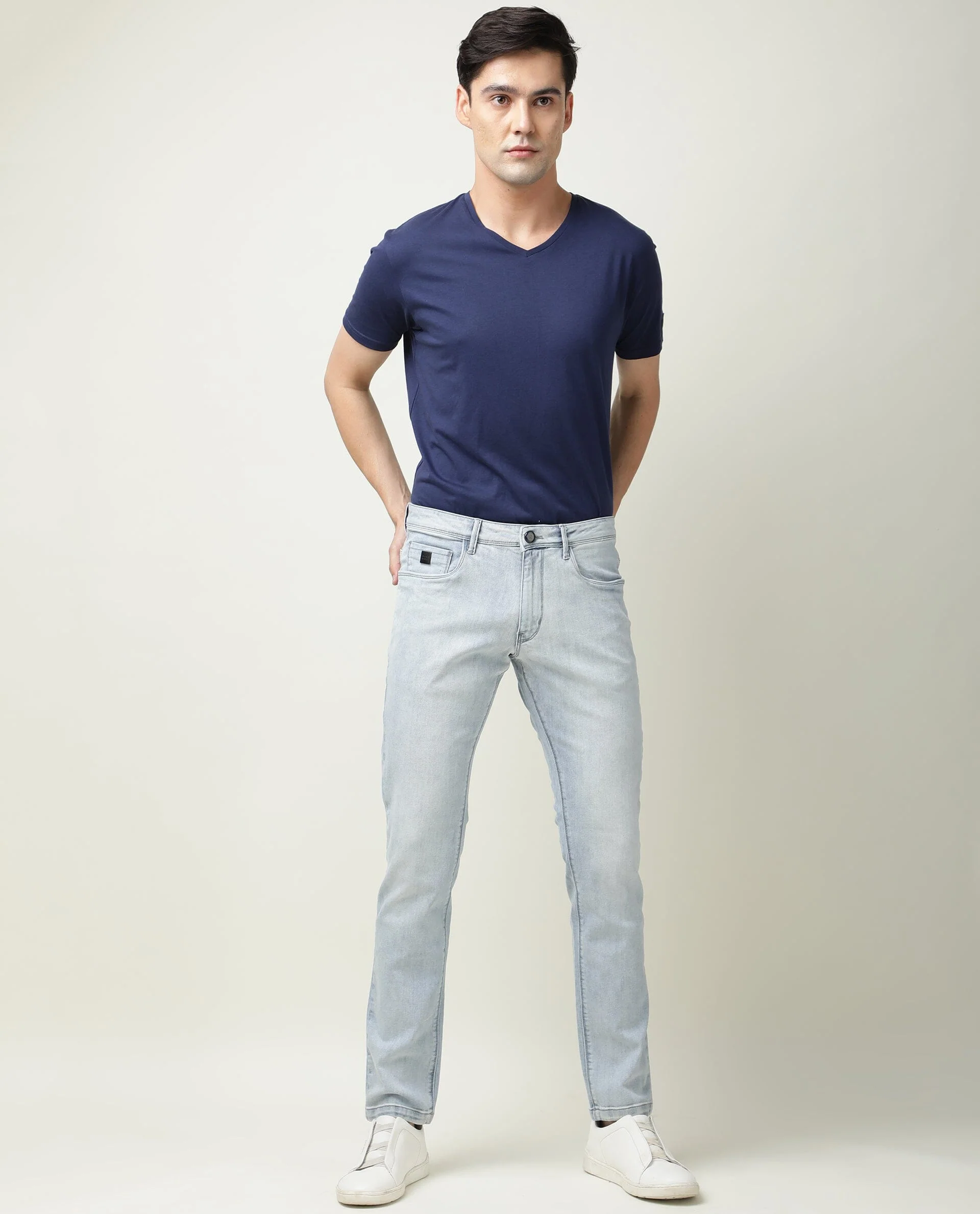 Rare Rabbit Men's Dallas Blue Cotton Plain Hawk Slim Fit Jeans - Image 2
